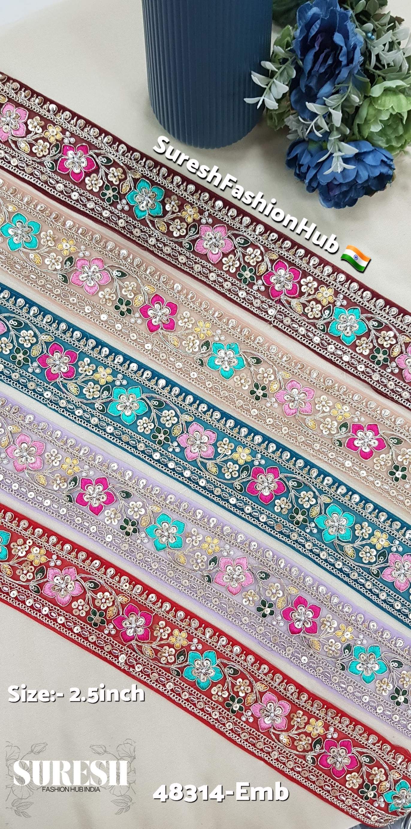 Peach Multicolor Kaddana Floral Embroidery Lace