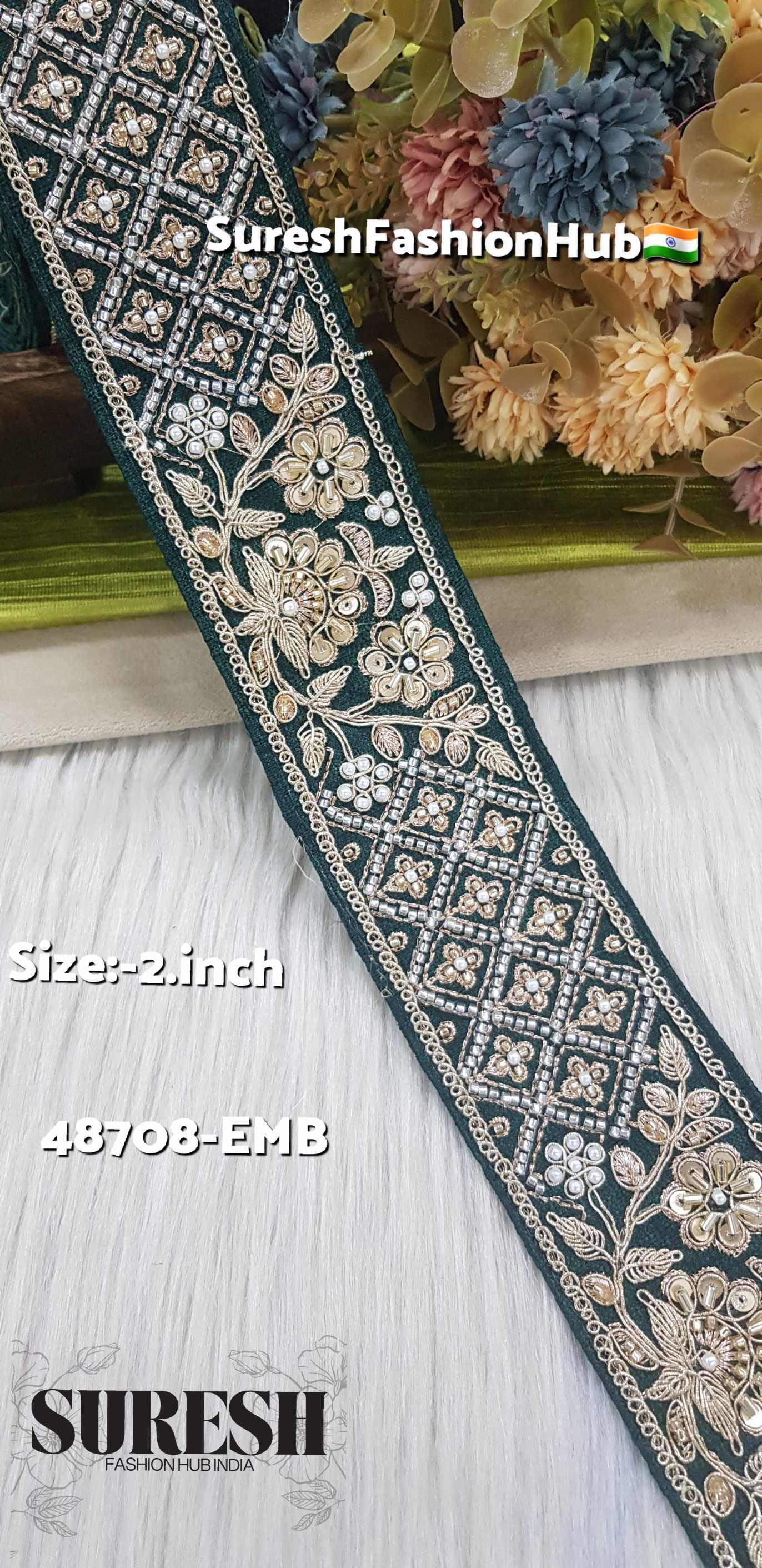 Petrol Floral Dori Embroidery Lace – 48708-Emb