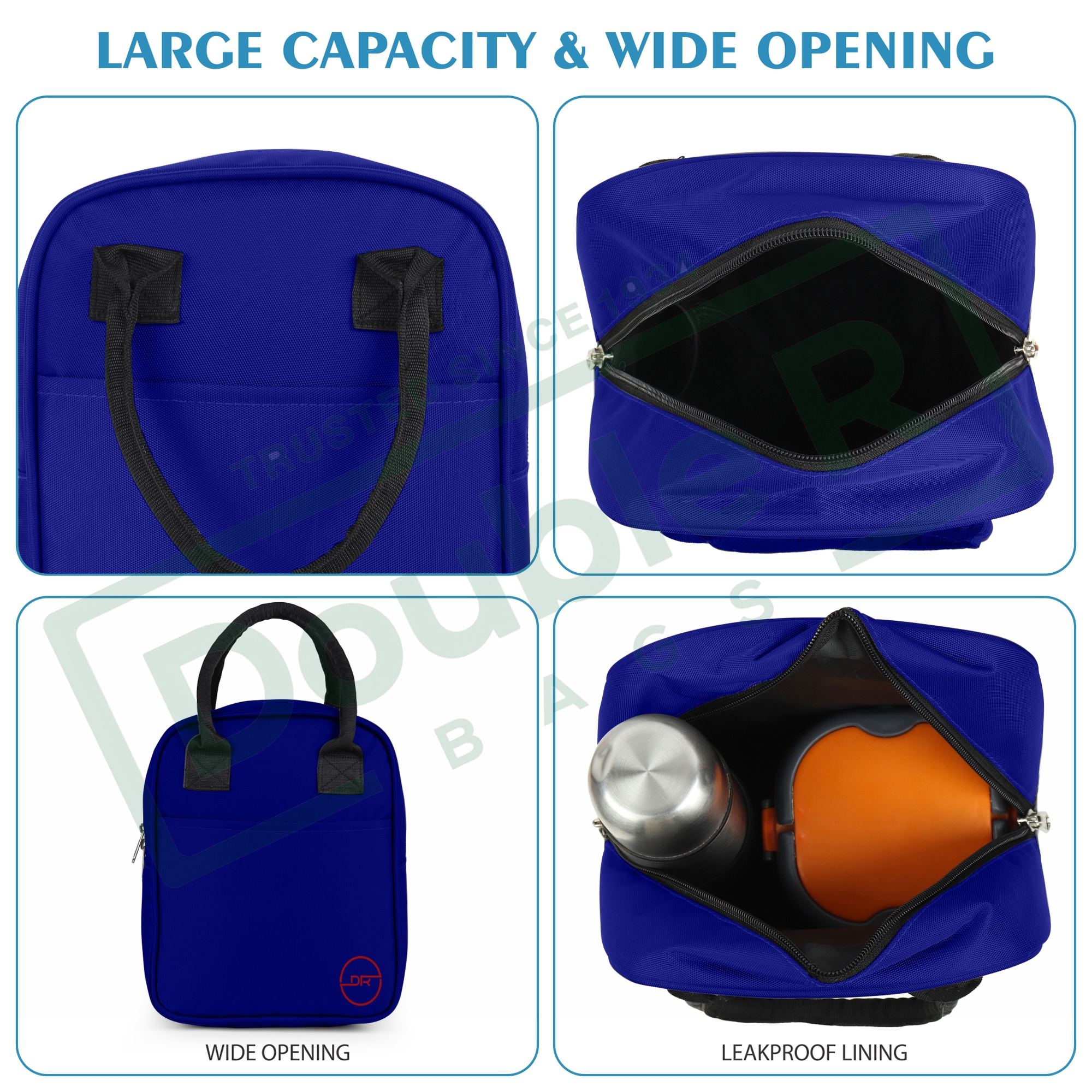 DOUBLE R BAGS | Double R Bags Insulated Lunch Bag for Office Men, Women and Kids, Tiffin Bags for School, Picnic, Work, Carry Bag for Lunch Box (Royal Blue) 3