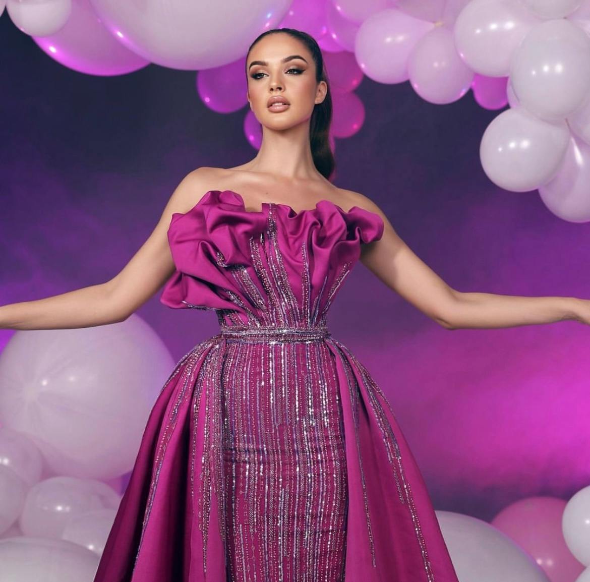 Hot Pink Sculpted overskirt gown