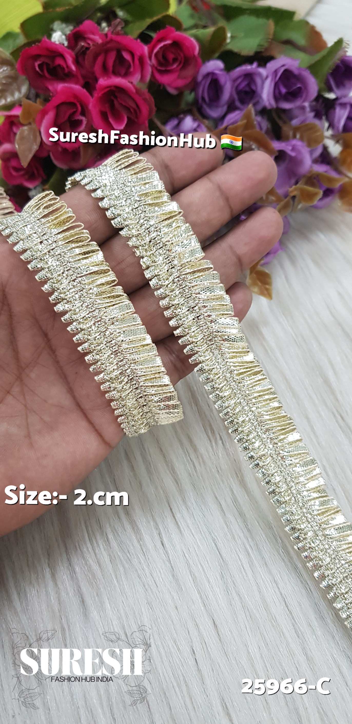 25966-C Water Gota Patti Samosa Jhalar Lace – 2 cm