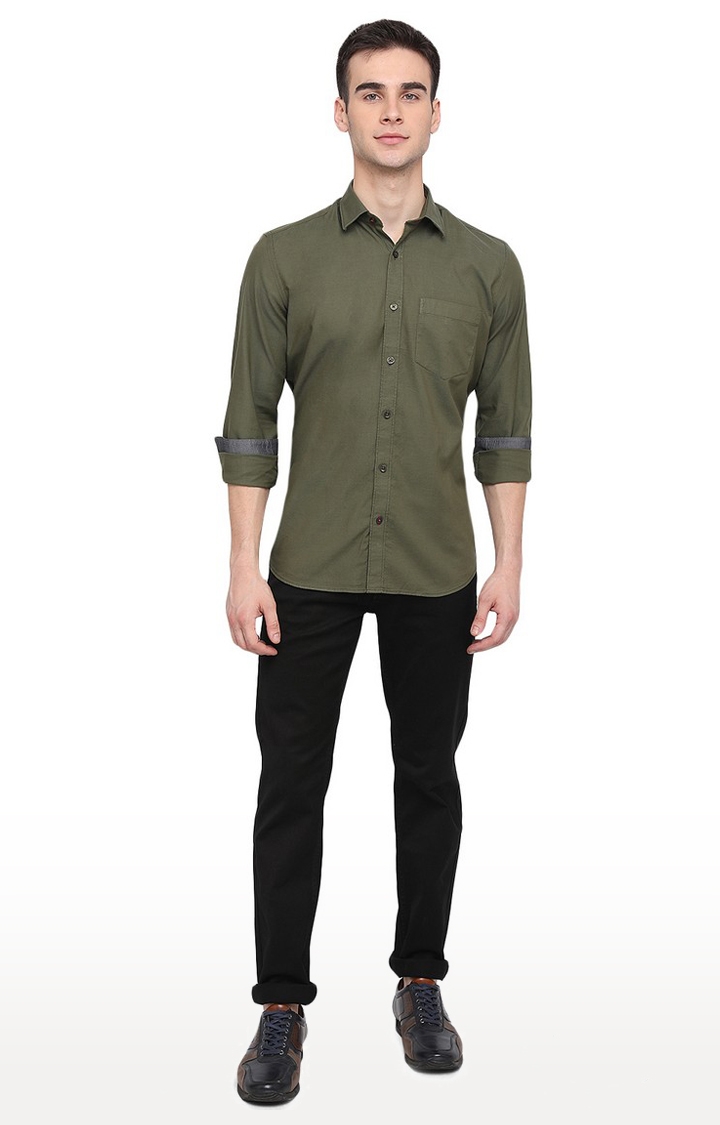 JadeBlue | JBC-PL-638B DEEP LICHEN GREEN Men's Green Cotton Checked Casual Shirts 1