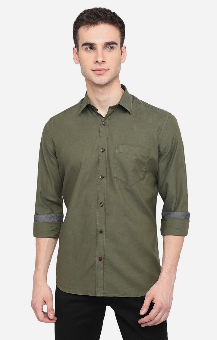 JadeBlue | JBC-PL-638B DEEP LICHEN GREEN Men's Green Cotton Checked Casual Shirts 0