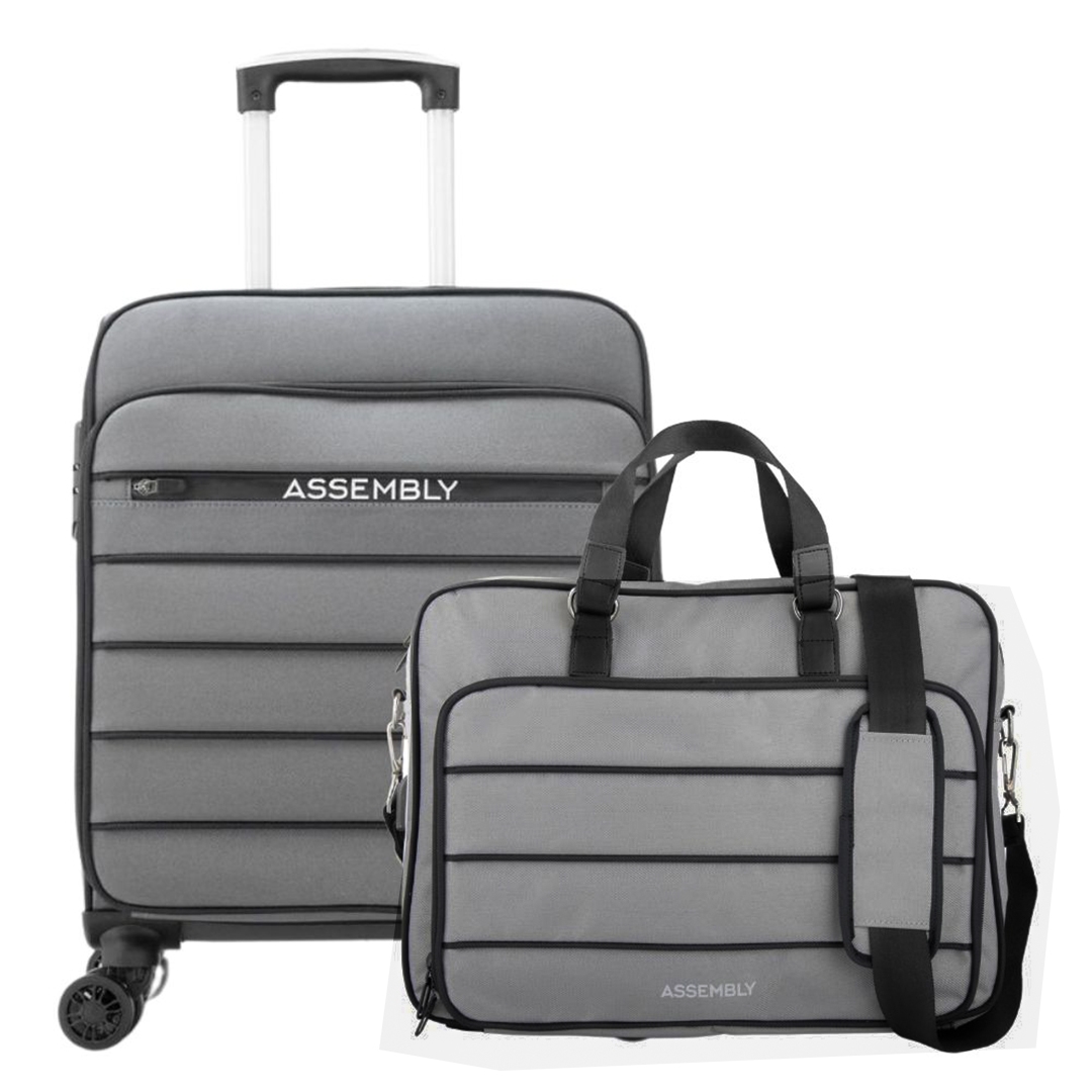 Cabin Luggage Trolley Bag with Laptop Bag Combo | USB Charging | Grey