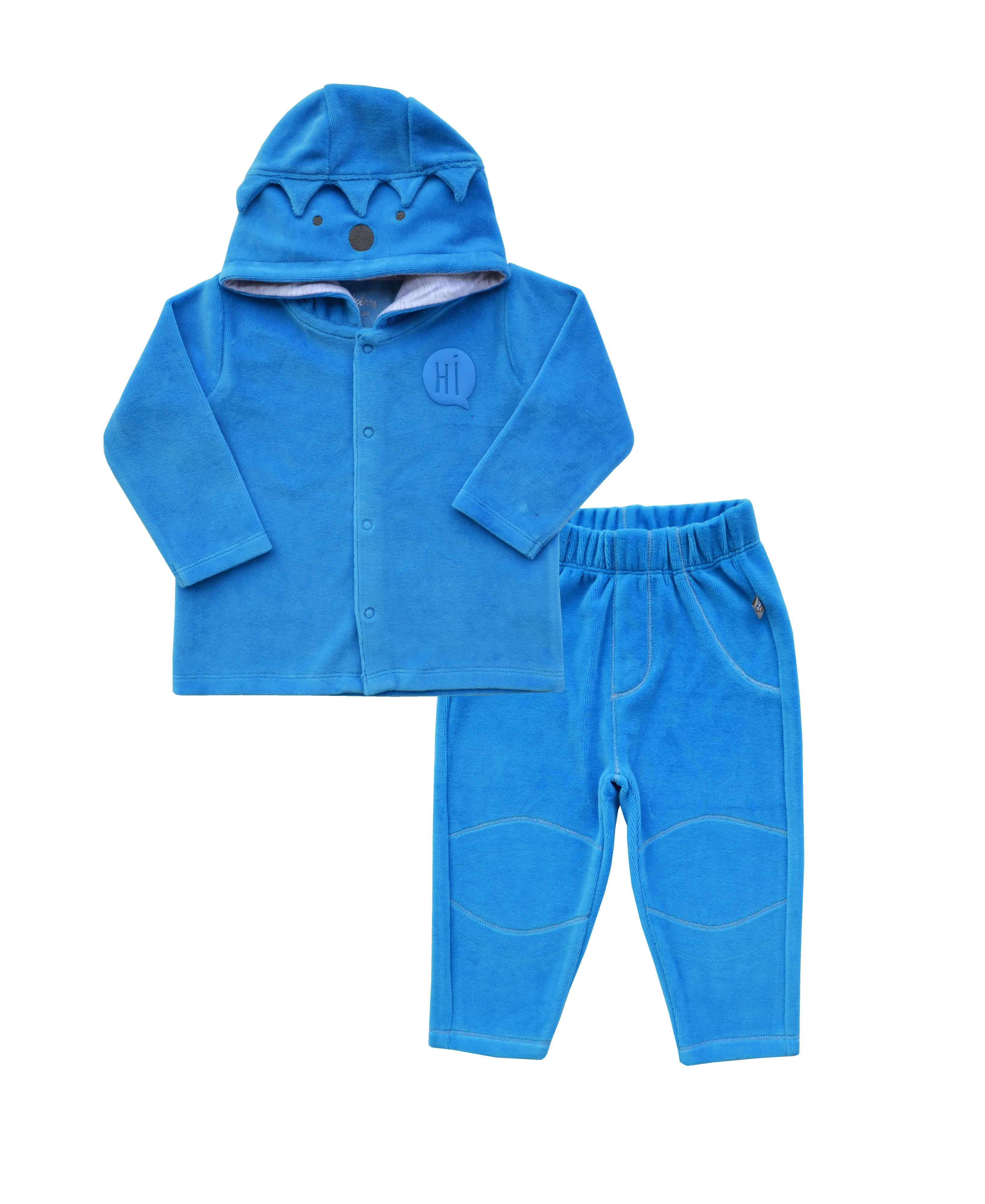 Blue Long Sleeves Hoody Jacket and Blue Pant(Velour)