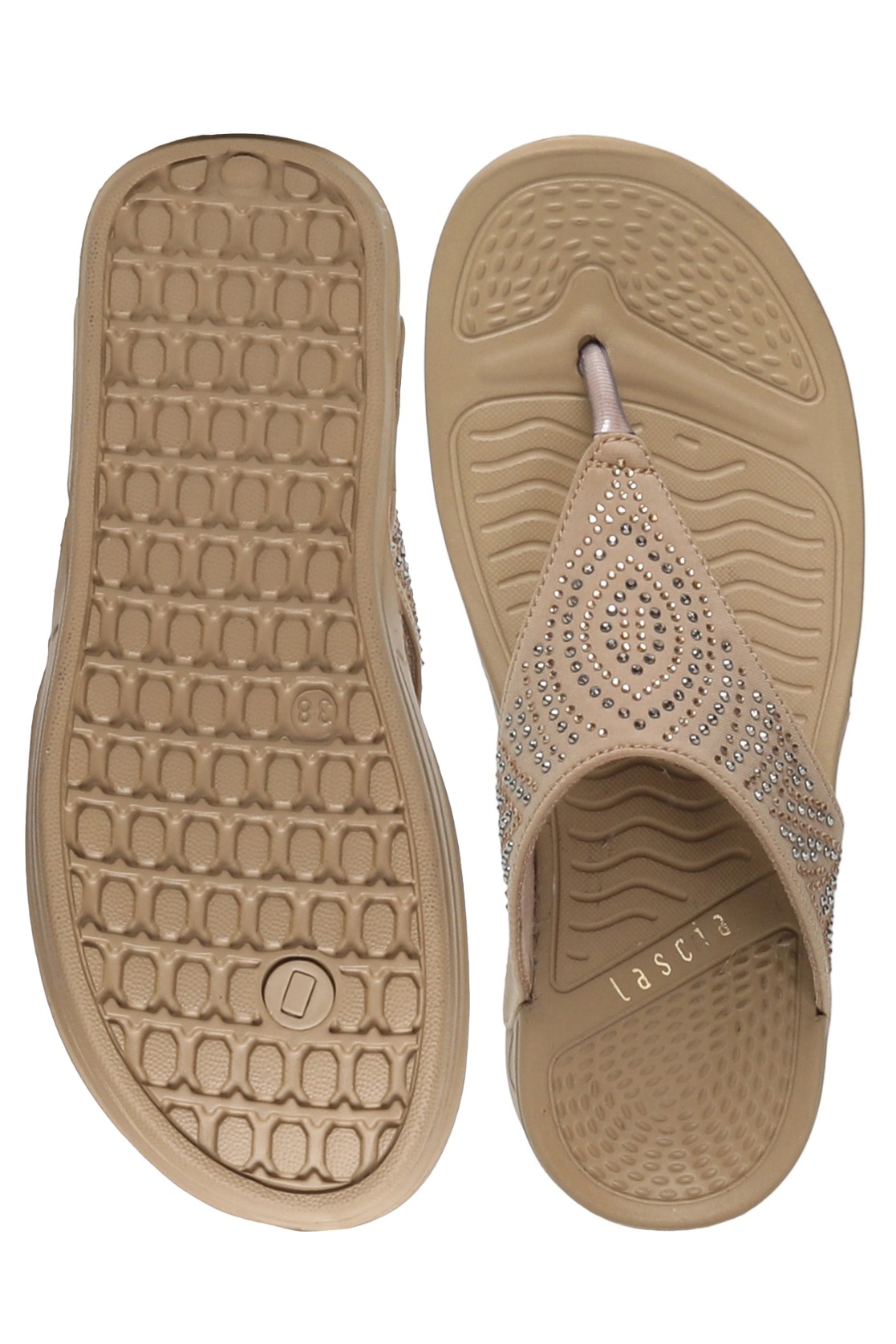 Women Sparkling Beige Wedge Flip-Flops