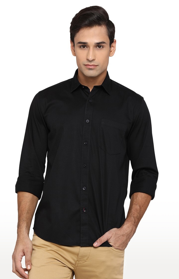 JadeBlue | JBC-PL-681E BLACK Men's Black Cotton Solid Casual Shirts 0