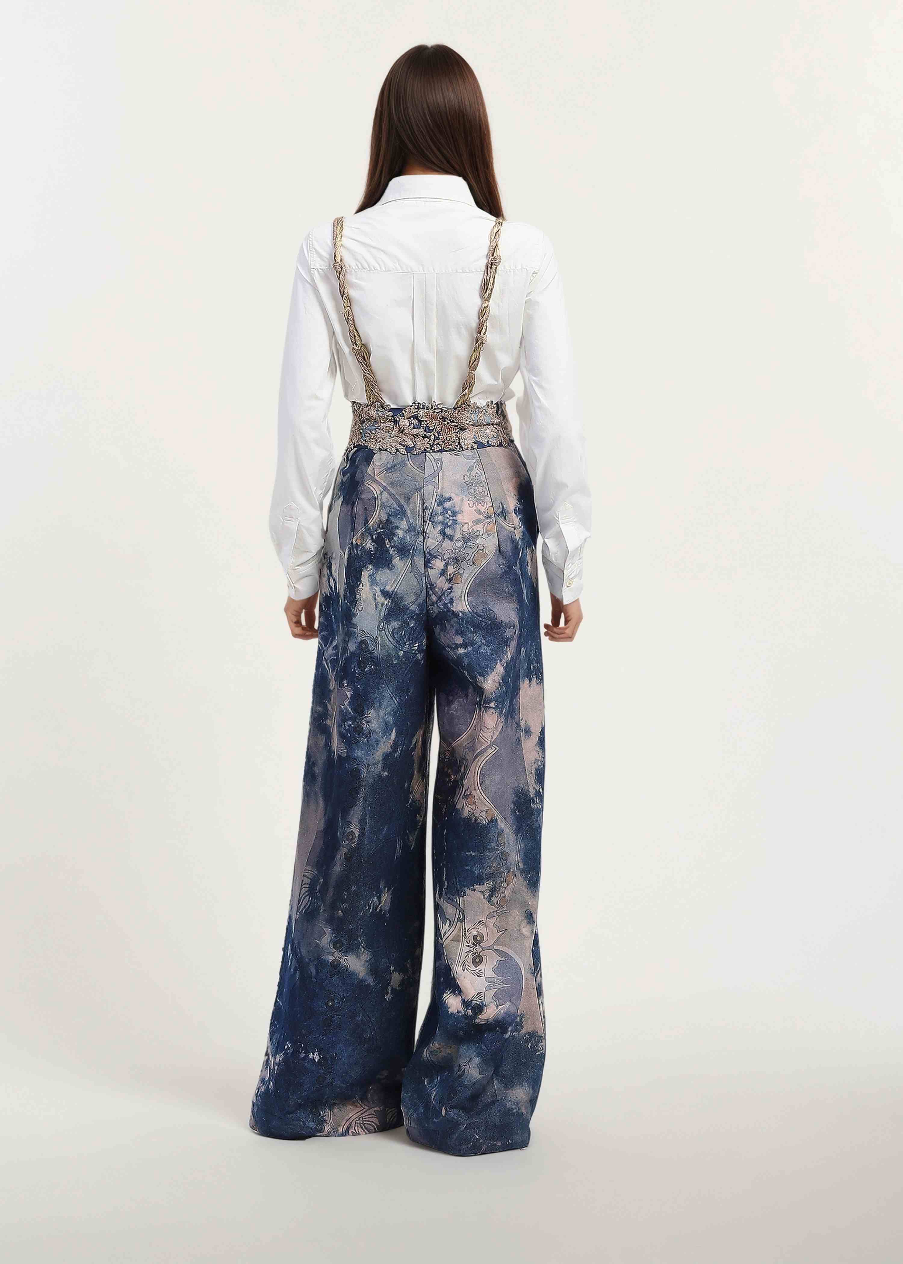 AKOK Blue Cotton White Shirt with trouser & denim suspender Co-ords