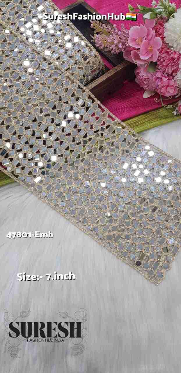 Pearl Geometric Square Rectangle & Round Mirror Cutwork Lace-47801-Emb
