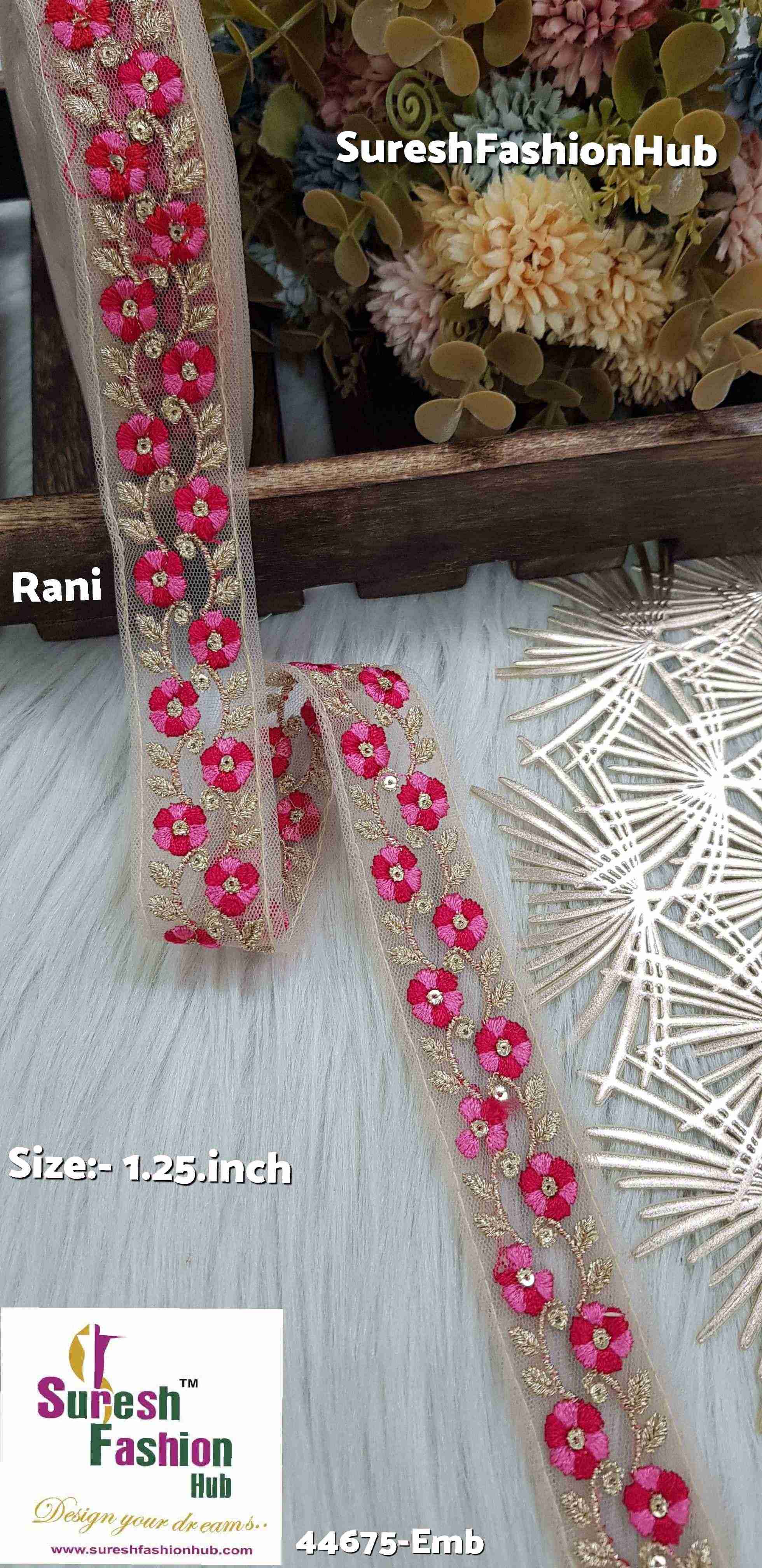 Dual Tone Rani Embroidered Net Lace