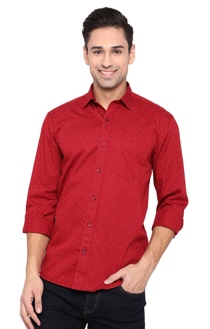 JadeBlue | JBC-PR-700A MAROON Men's Red Cotton Printed Casual Shirts 0