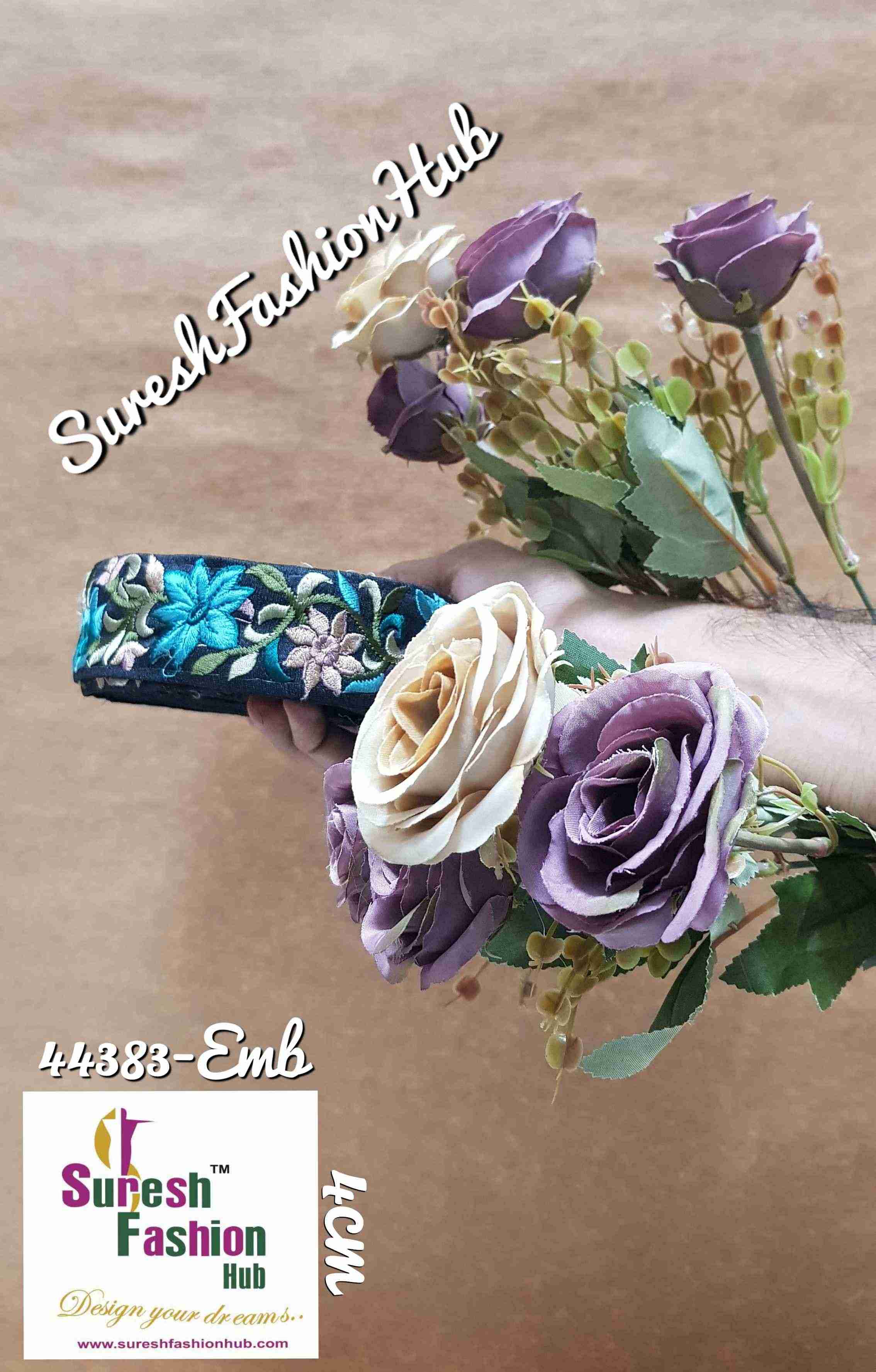 Blue Flowers Prismatic Leaf & Petal Looms Embroidered trim