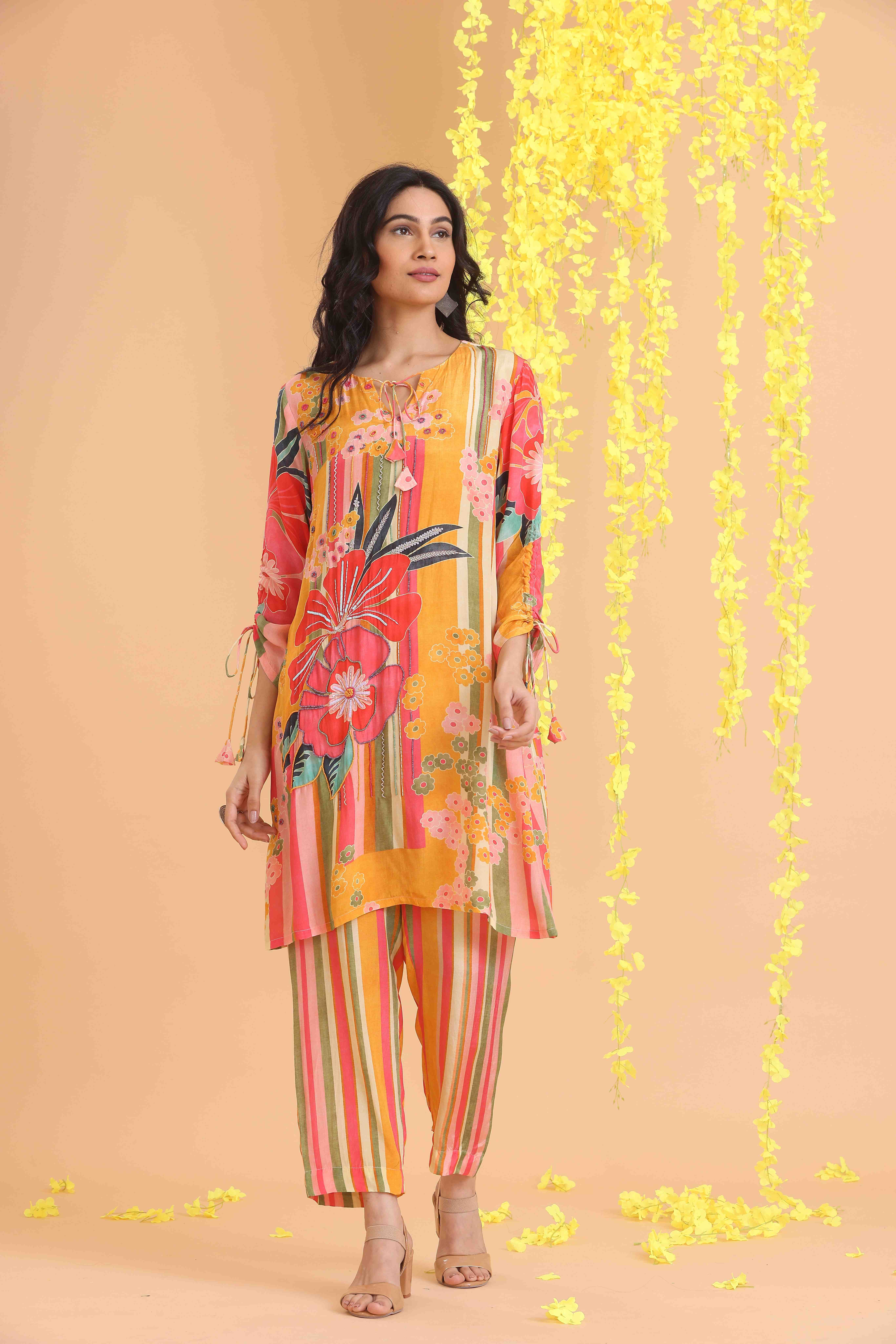 Floral Striped Kurta set