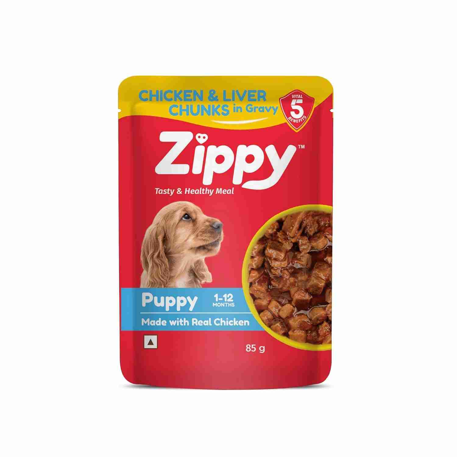 Zippy Puppy Chicken & Liver Chunks In Gravy for Dogs 85gm