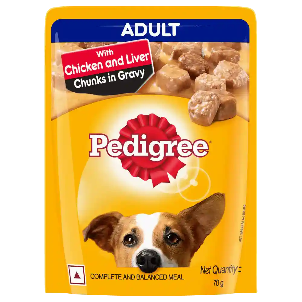 Pedigree Adult Chicken & Liver Chunks In Gravy Wet Dog Food, 350g
