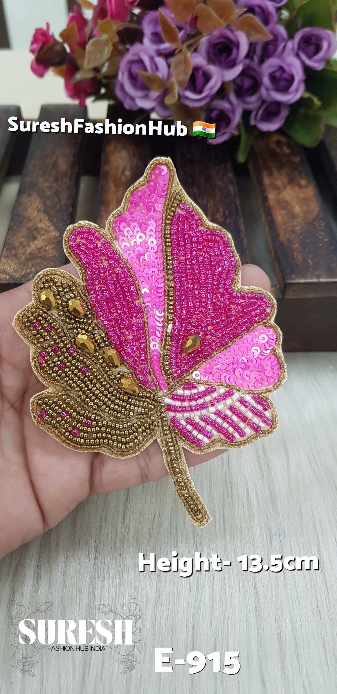 Handmade Leaf Patch – Left Side Pink – Design No. E-915