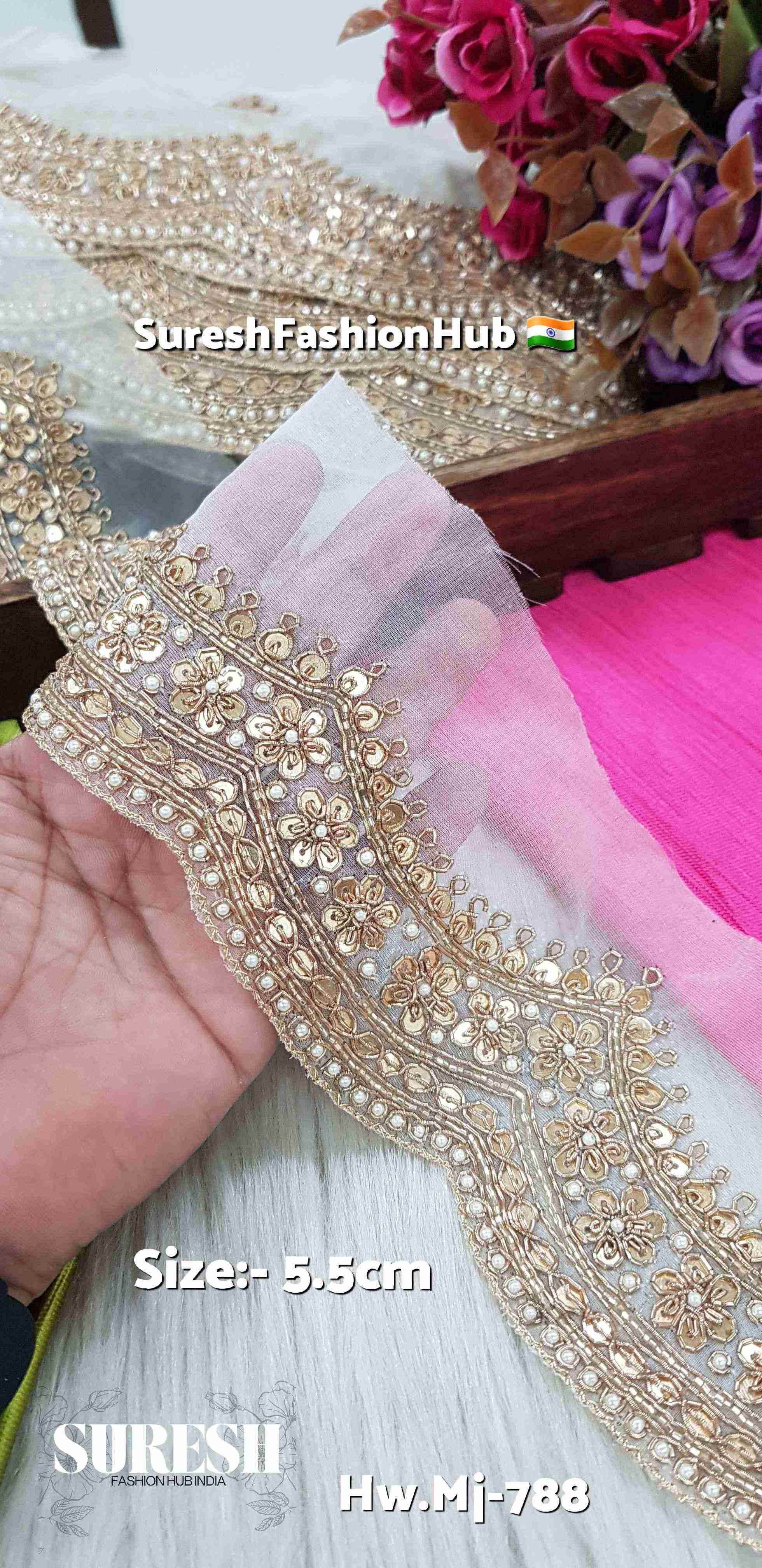 Royal Bloom Handcrafted Scallop Pearl Zari Lace – Dyeable | Hw.Mj-788
