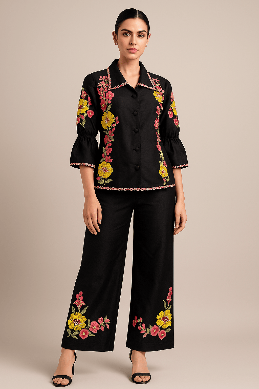 Women's Black Embroidered co-ord set