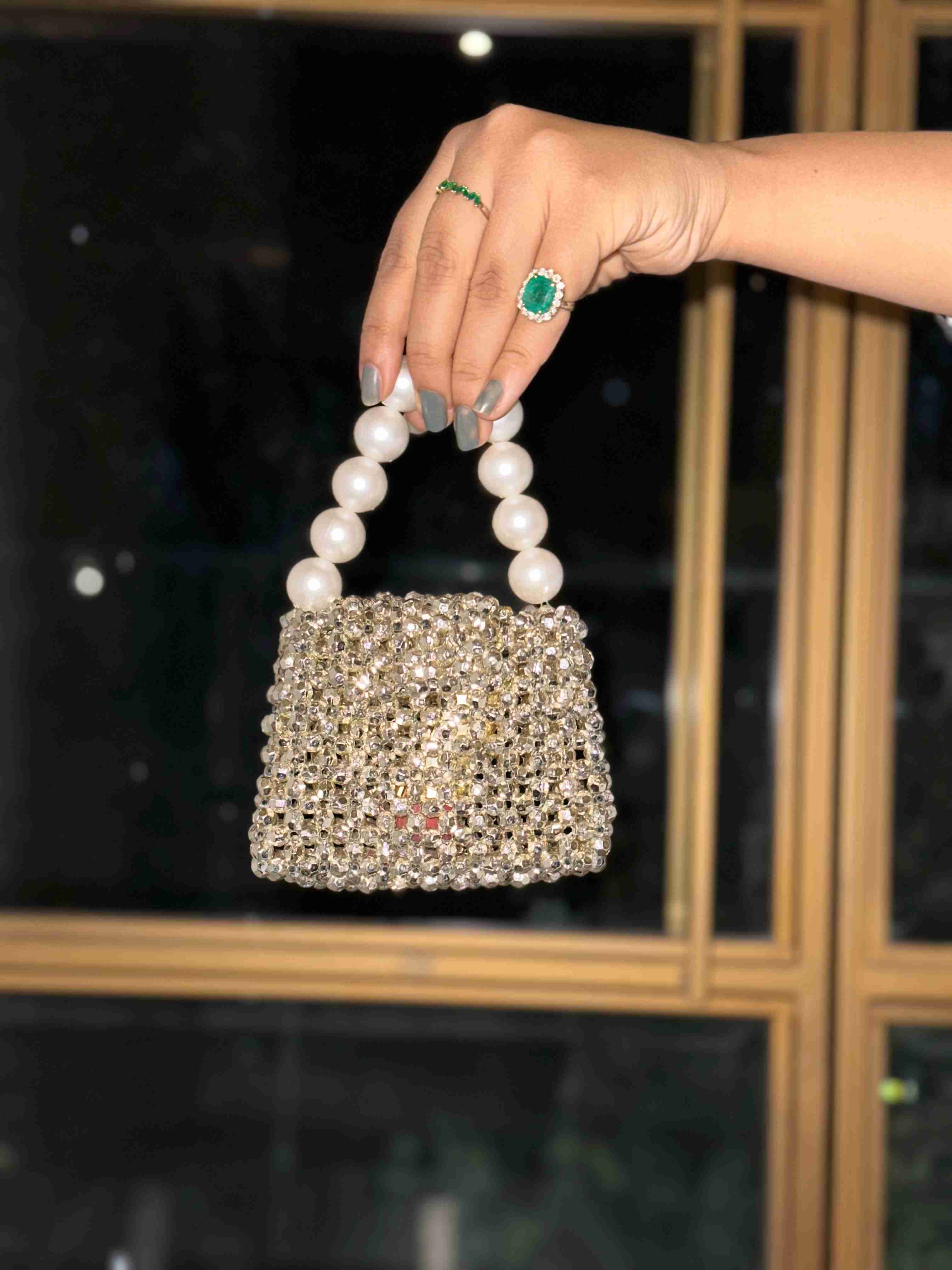 Gold Mini Bag with Pearl Handle