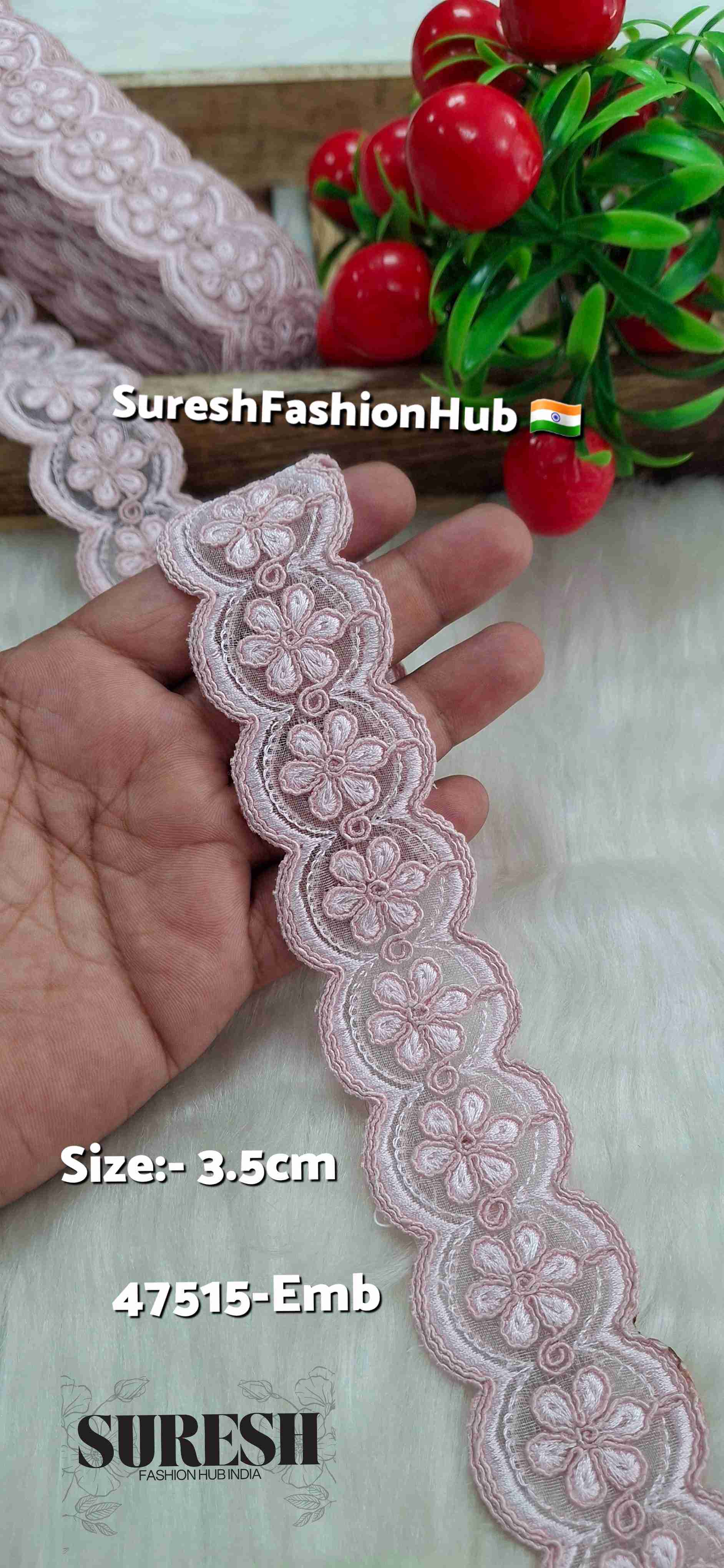 Baby Pink Bloom Scallop Organza Lace