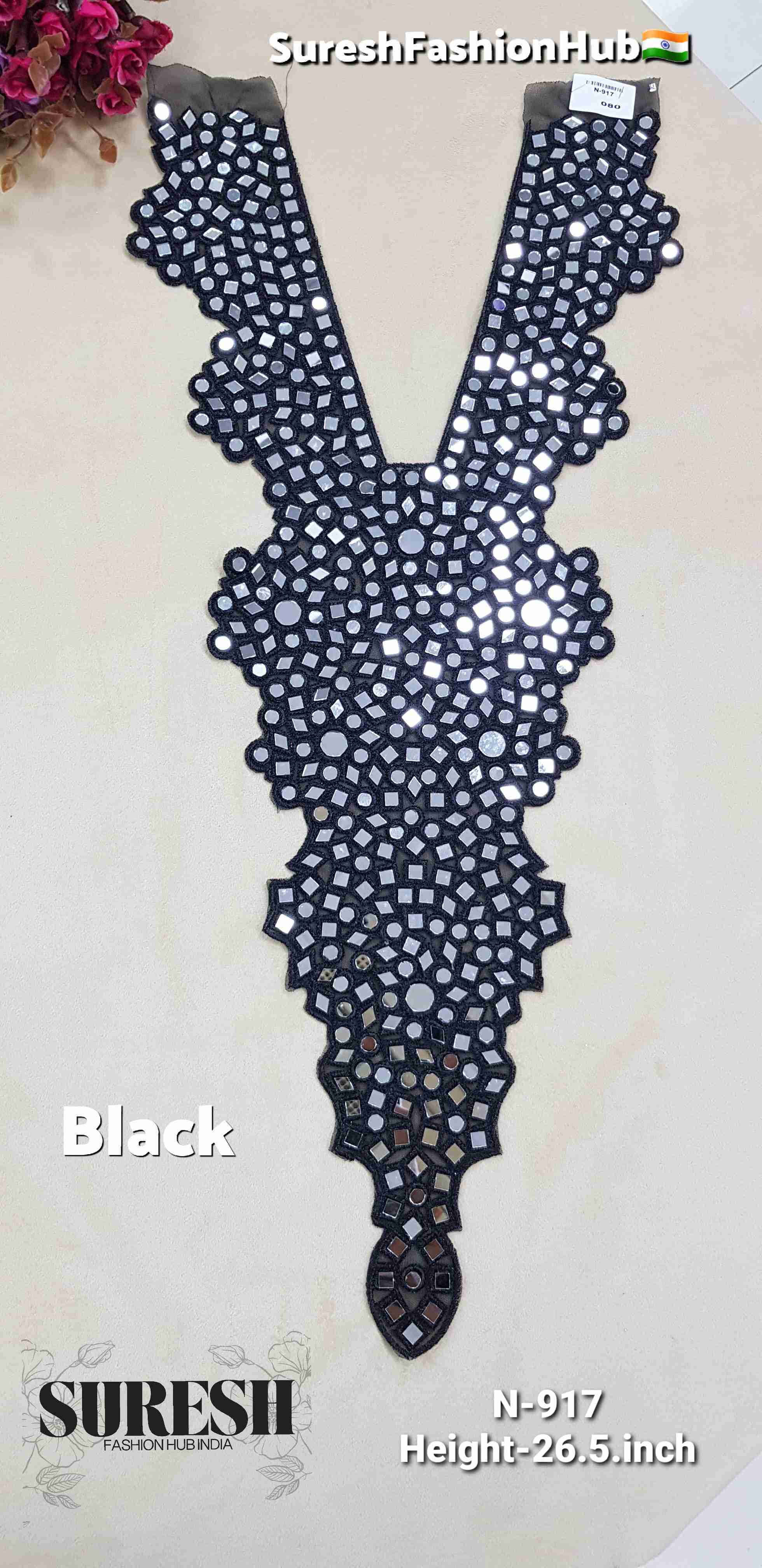 Black Zari Mirror Neck Design – N-917