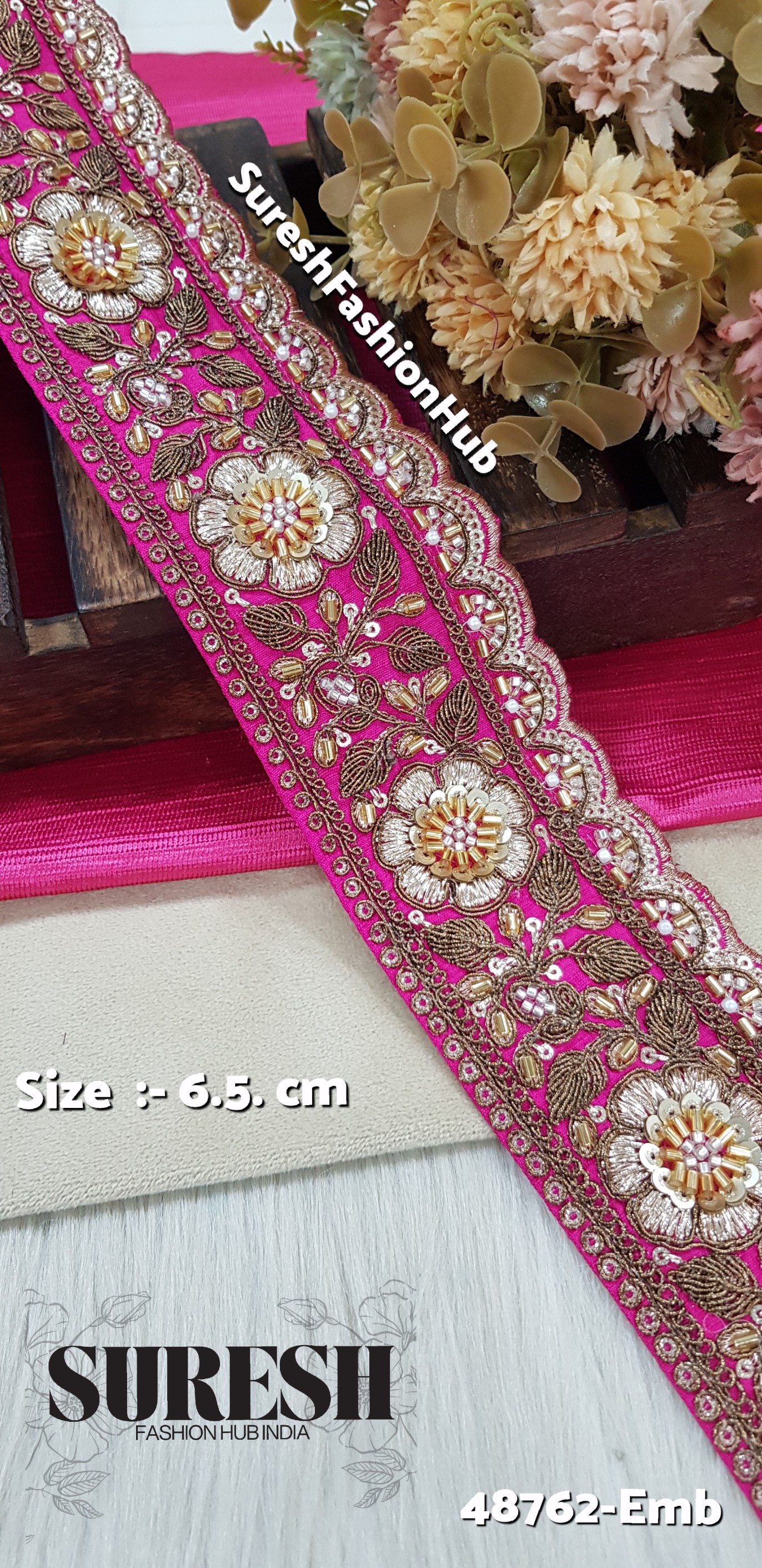 Rani Bloomshine Machine Hand Embroidery Border – 48762-Emb