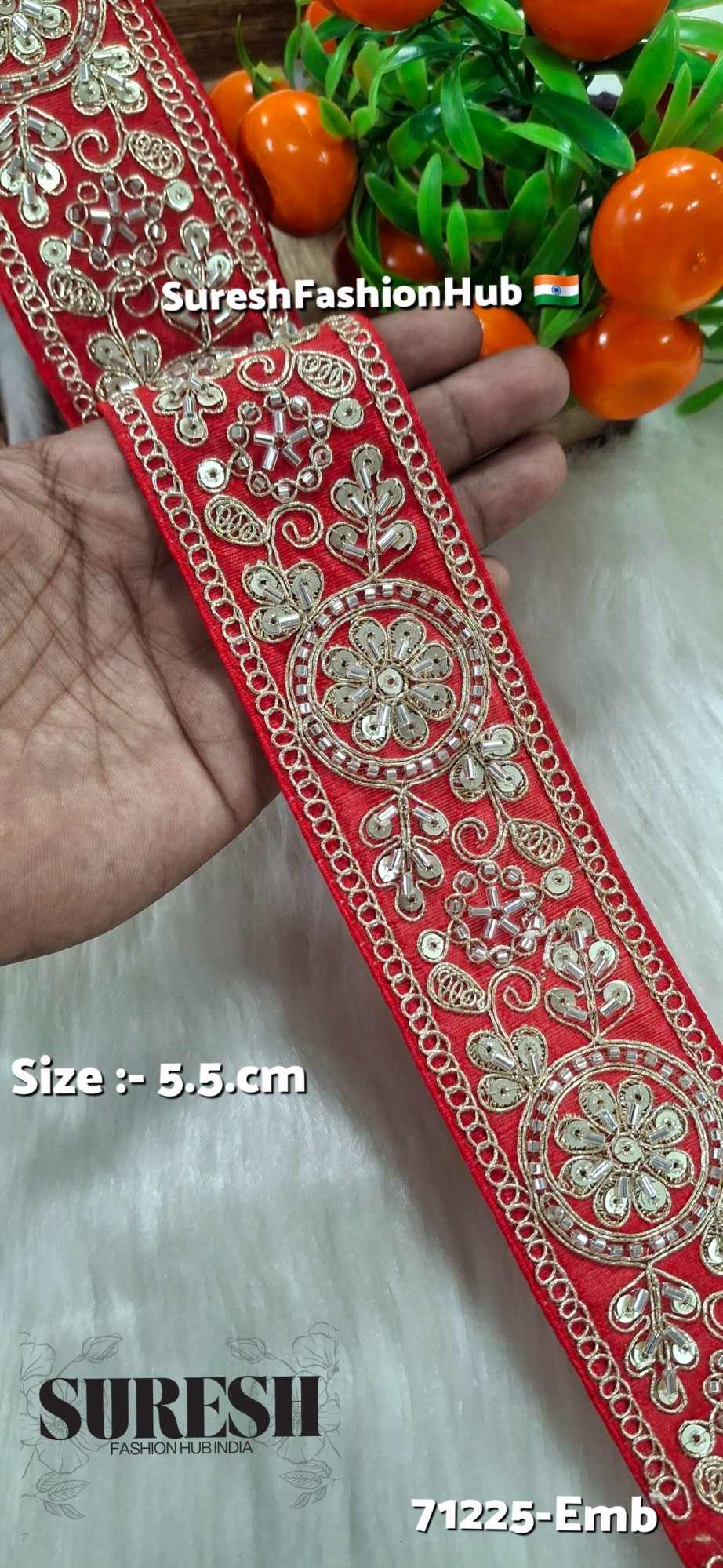 Red Floral Cutdana Bead Embroidery Lace – Design No. 71225-Emb