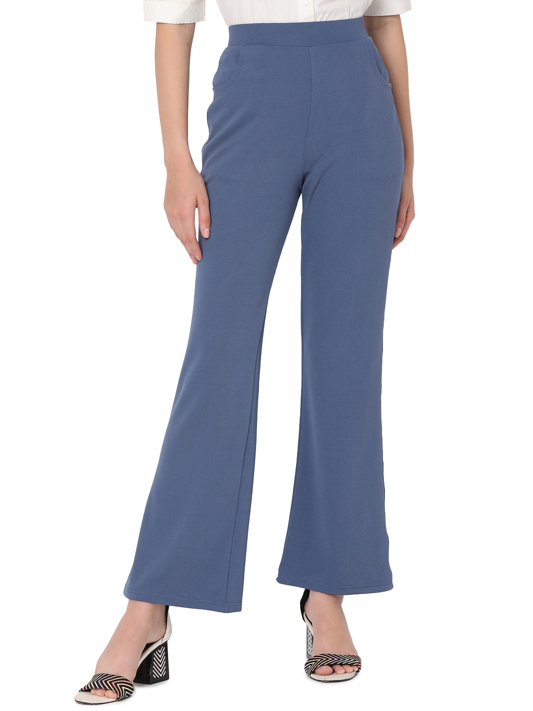 Smarty Pants | Smarty Pants women's cotton lycra bell bottom indigo blue formal trouser 0