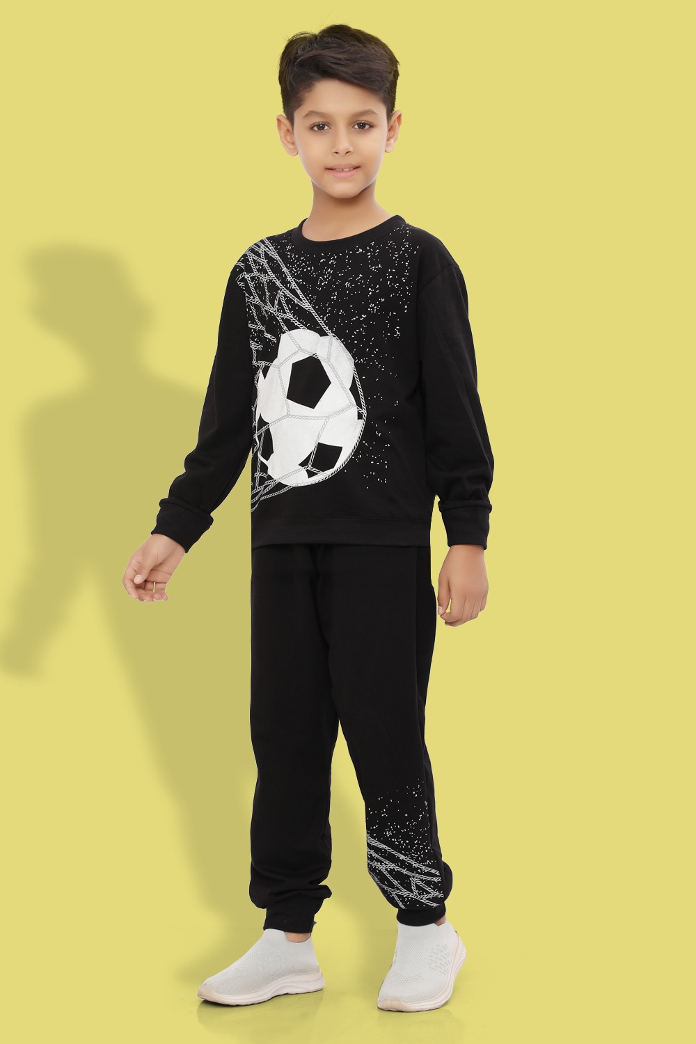 Ninos Dreams Boys Football Print Full Sleeves Cotton Coord Set with Tshirt & Joggers -Black