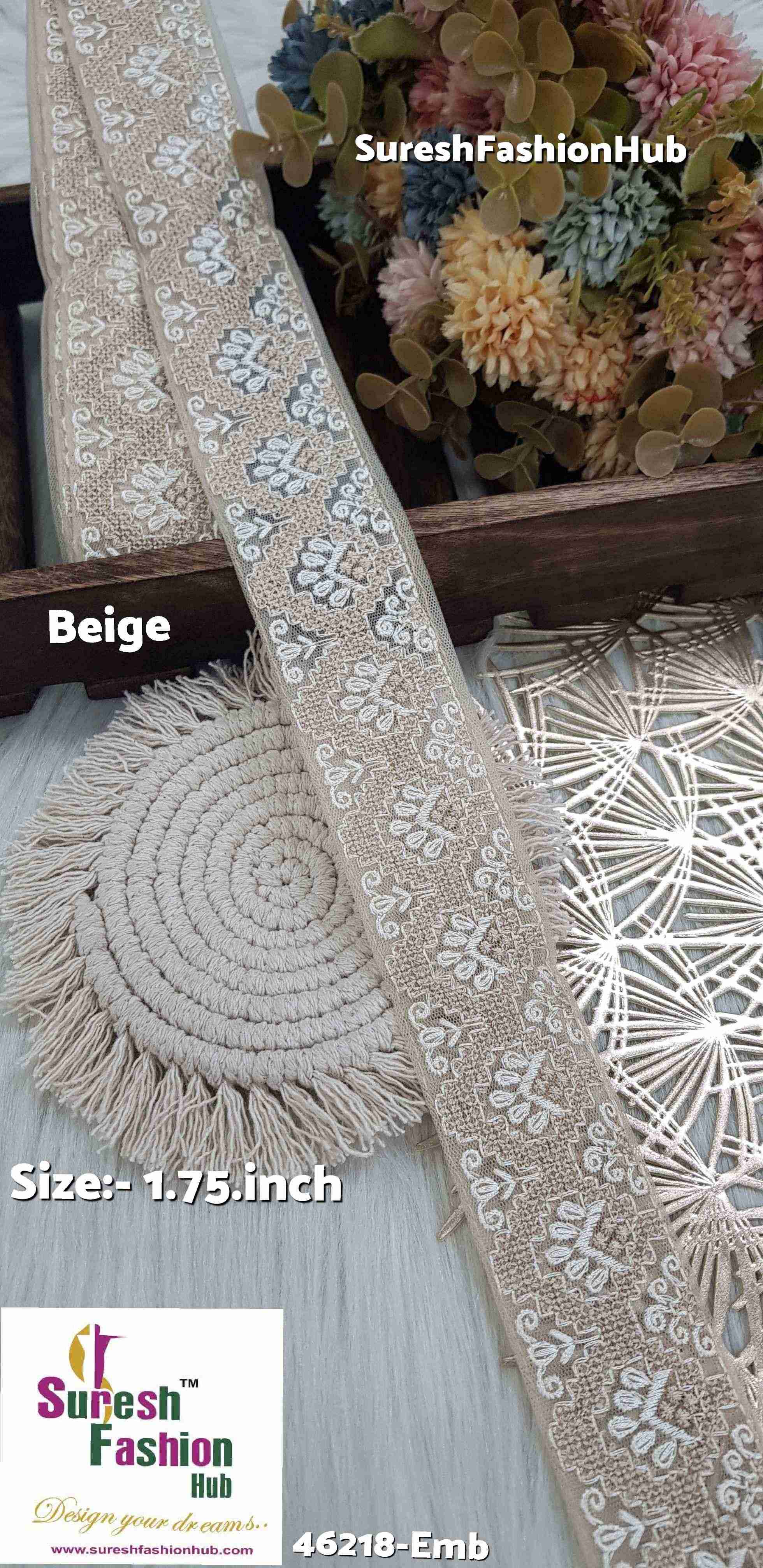 Beige Net Embroidery Lace 46218