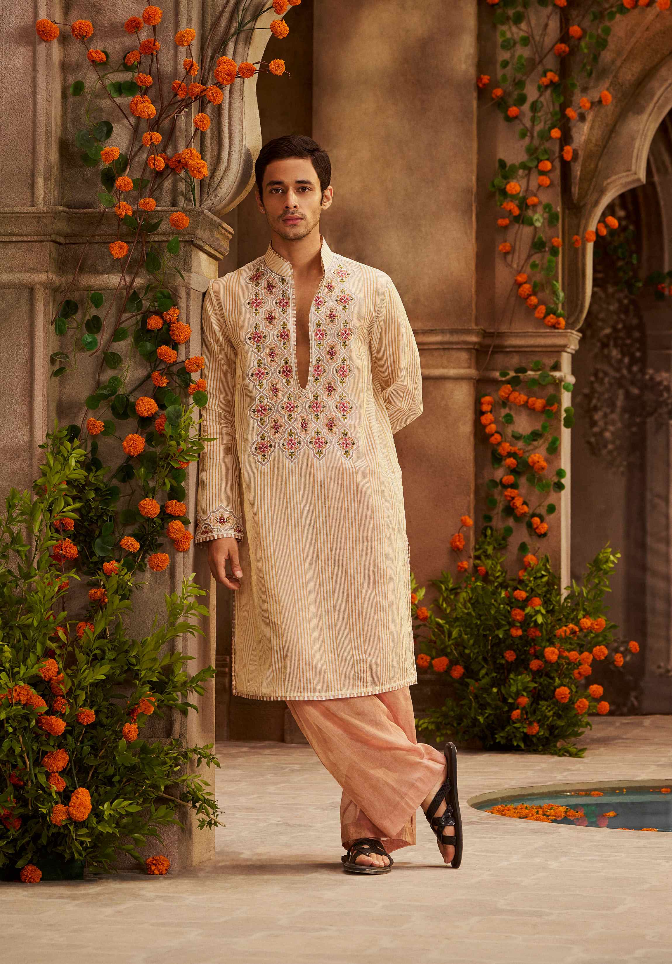 Gold Stripe Tissue Kurta