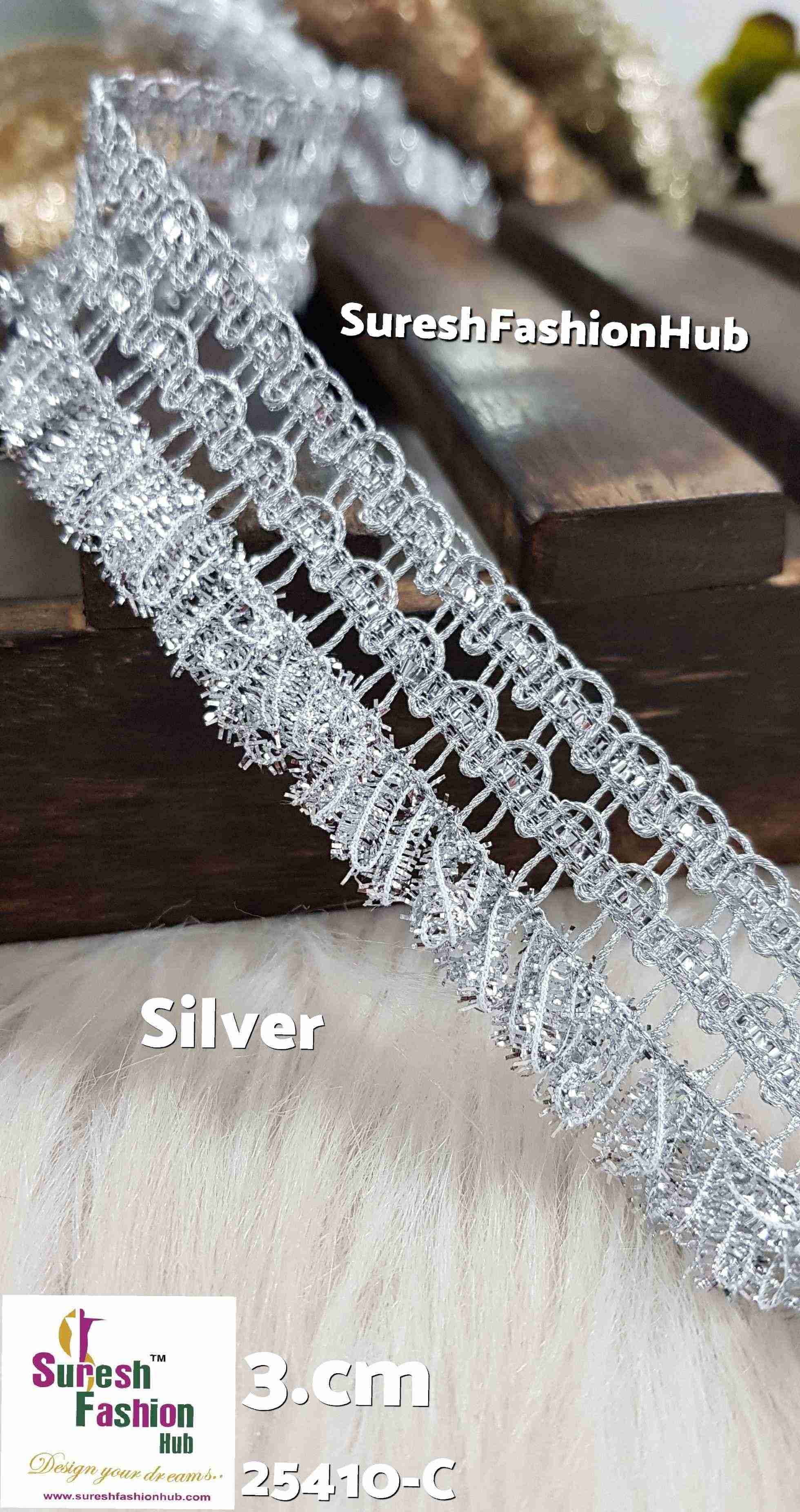 Moonlit Silver Jhalar Machine Lace