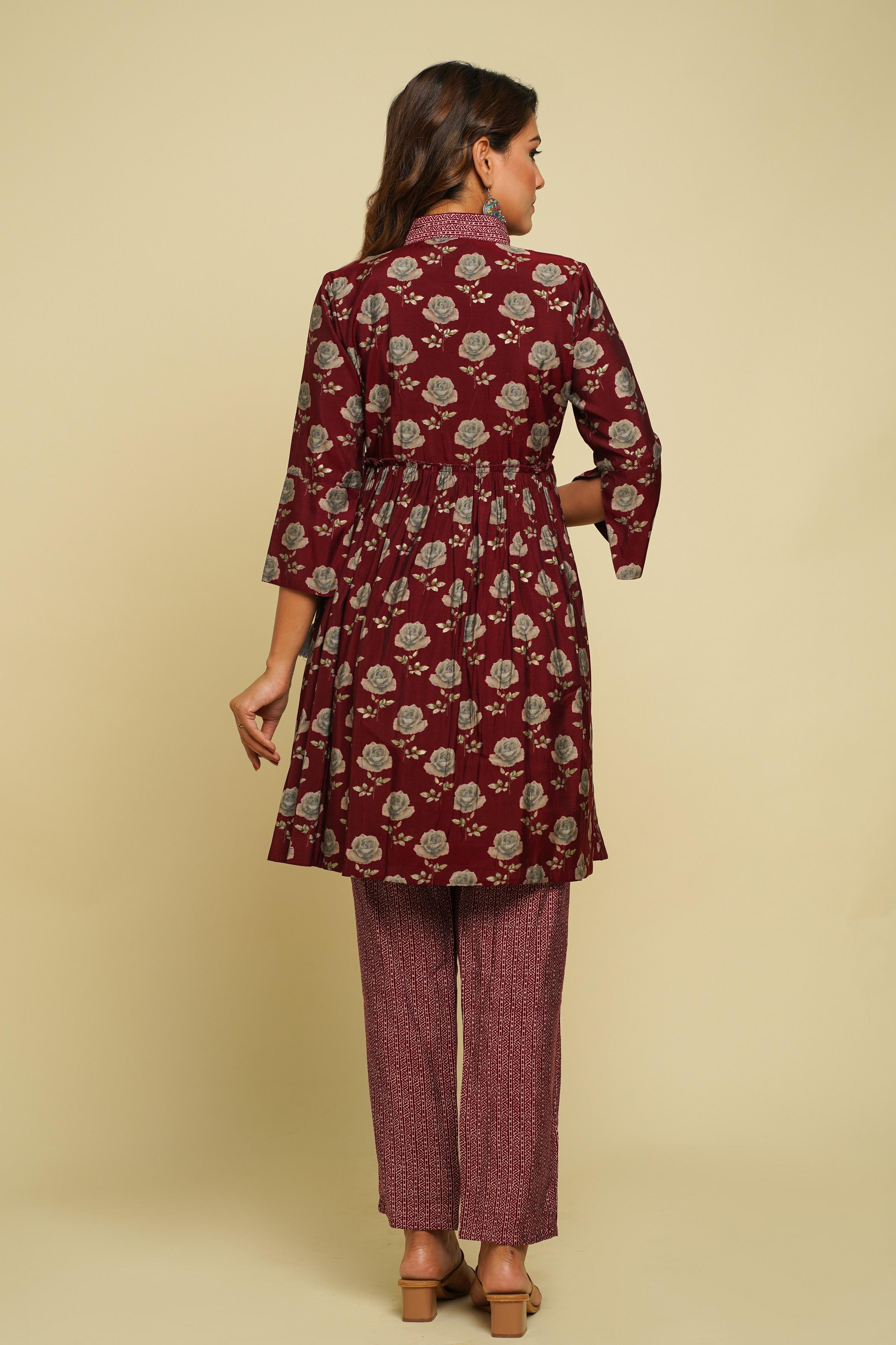 MAROON PRINTED ANGRAKHA C0-ORD SET