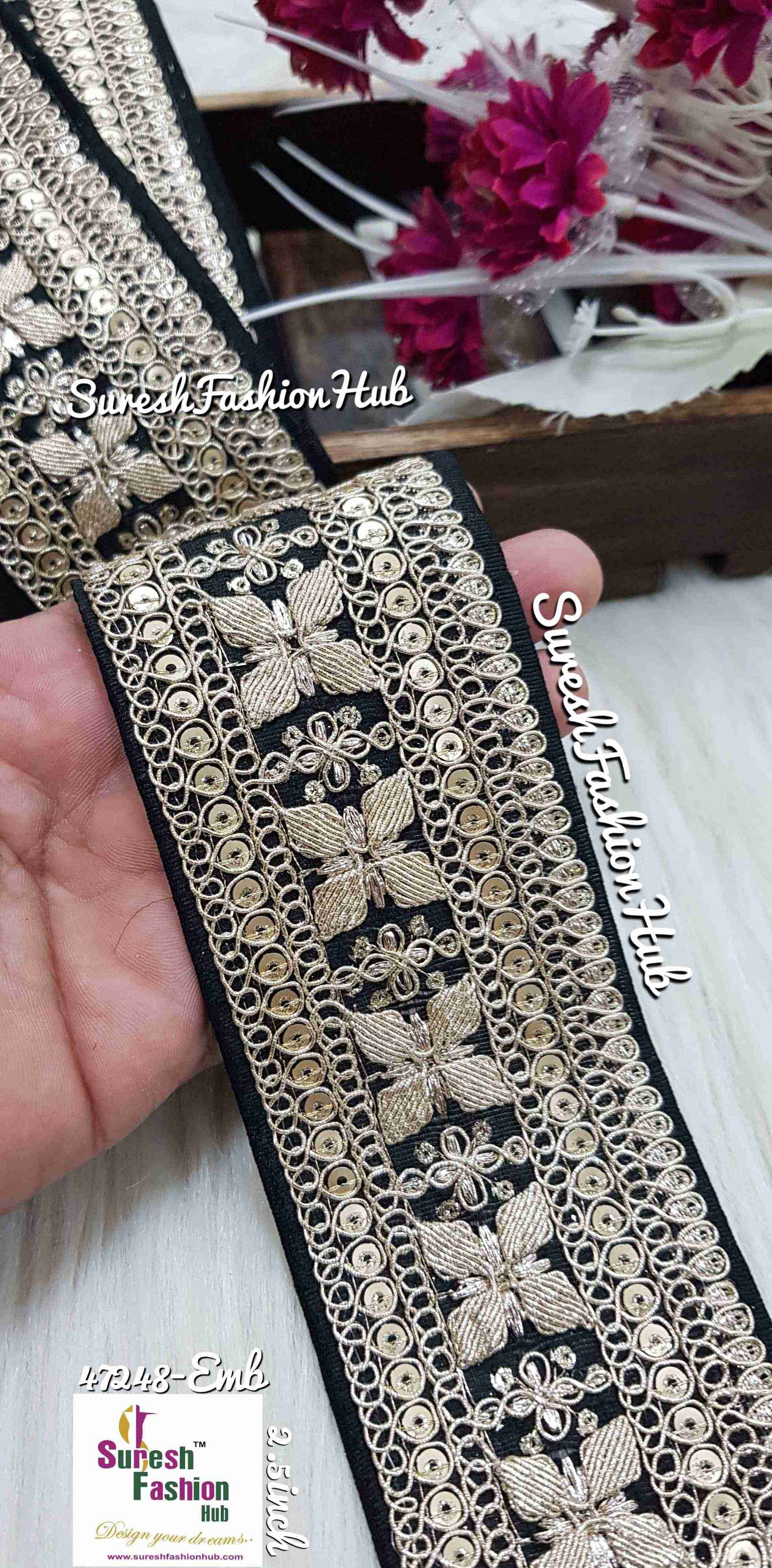 Exquisite Pearl   Black  Embroidered Lace