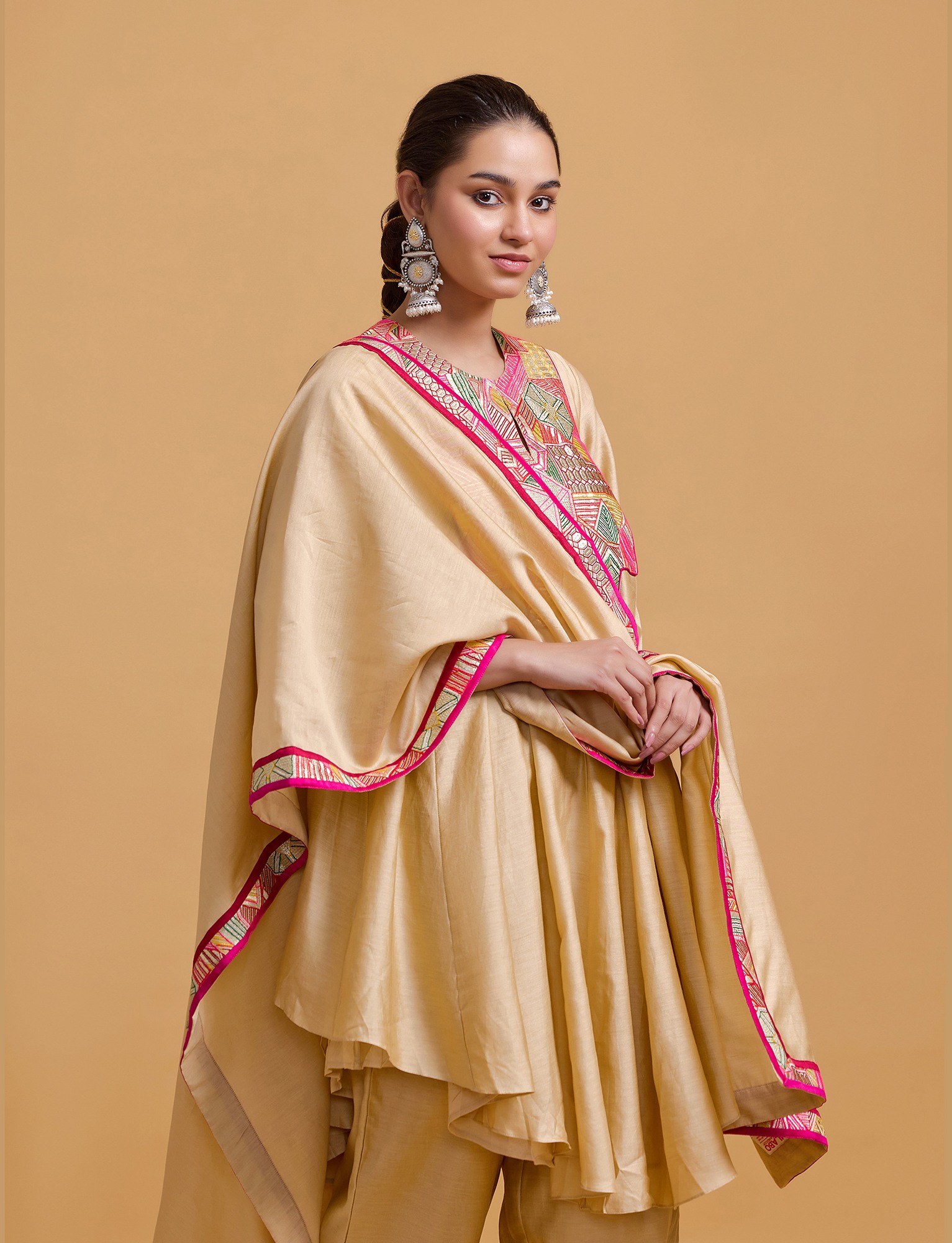 Mithai Beige Step Yoke Kurta Set