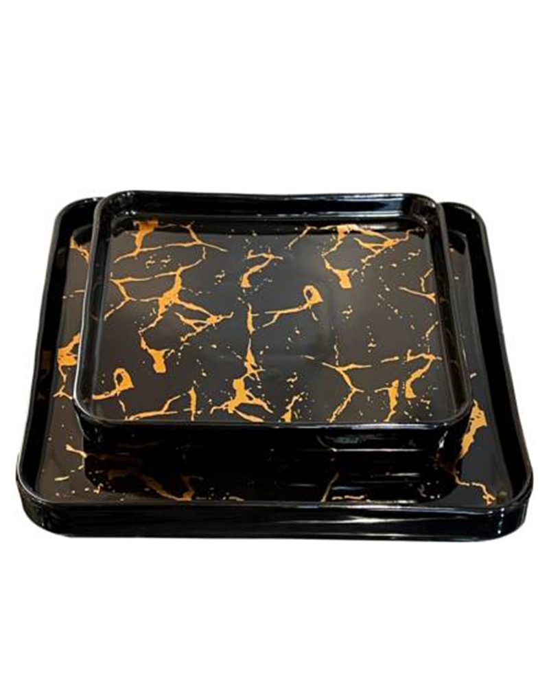 Order Happiness | Order Happiness Gold & Black Ceramic and Metal Stand Tray Serving Set (Pack of 2) 2