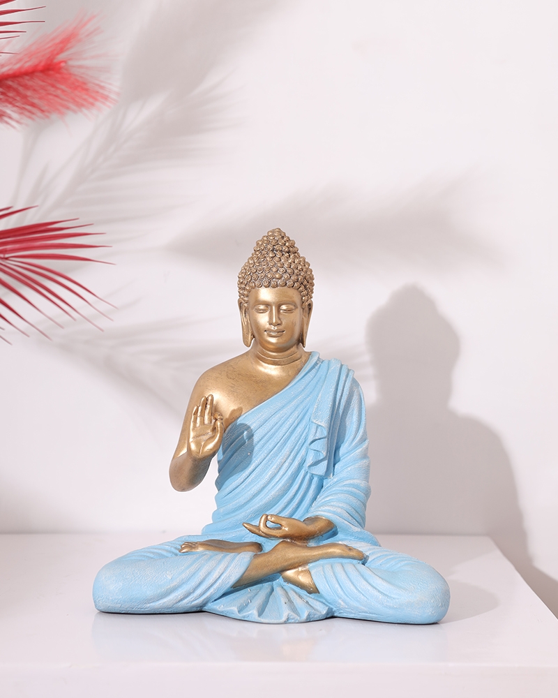 Order Happiness | Order Happiness Gold & SkyBlue Polyresin Buddha Sculpture 4
