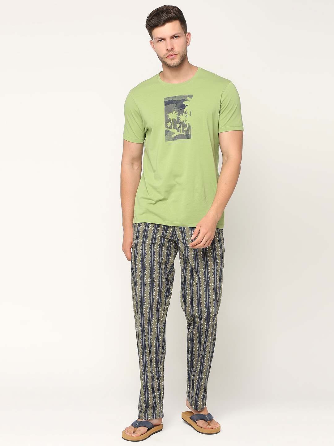 Spykar | Underjeans by Spykar Premium Cotton Printed Men Olive Pyjama 4