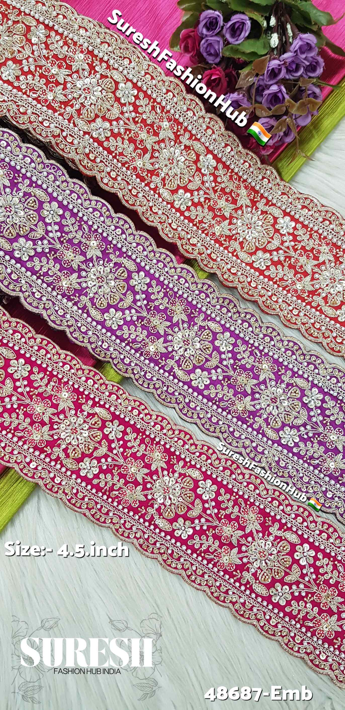 Red Double Scalloped Floral Border – 48687-Emb