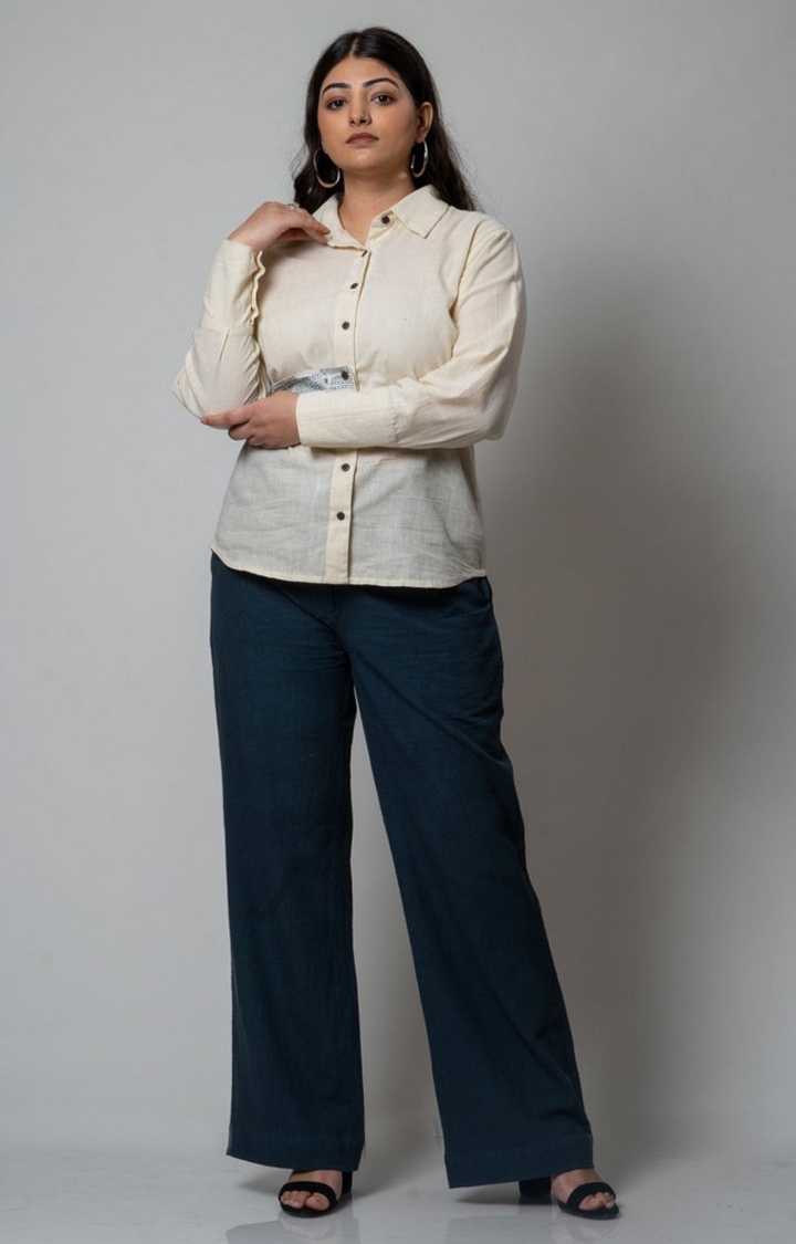 Lafaani | Women's Blue Cotton Solid Trouser 1