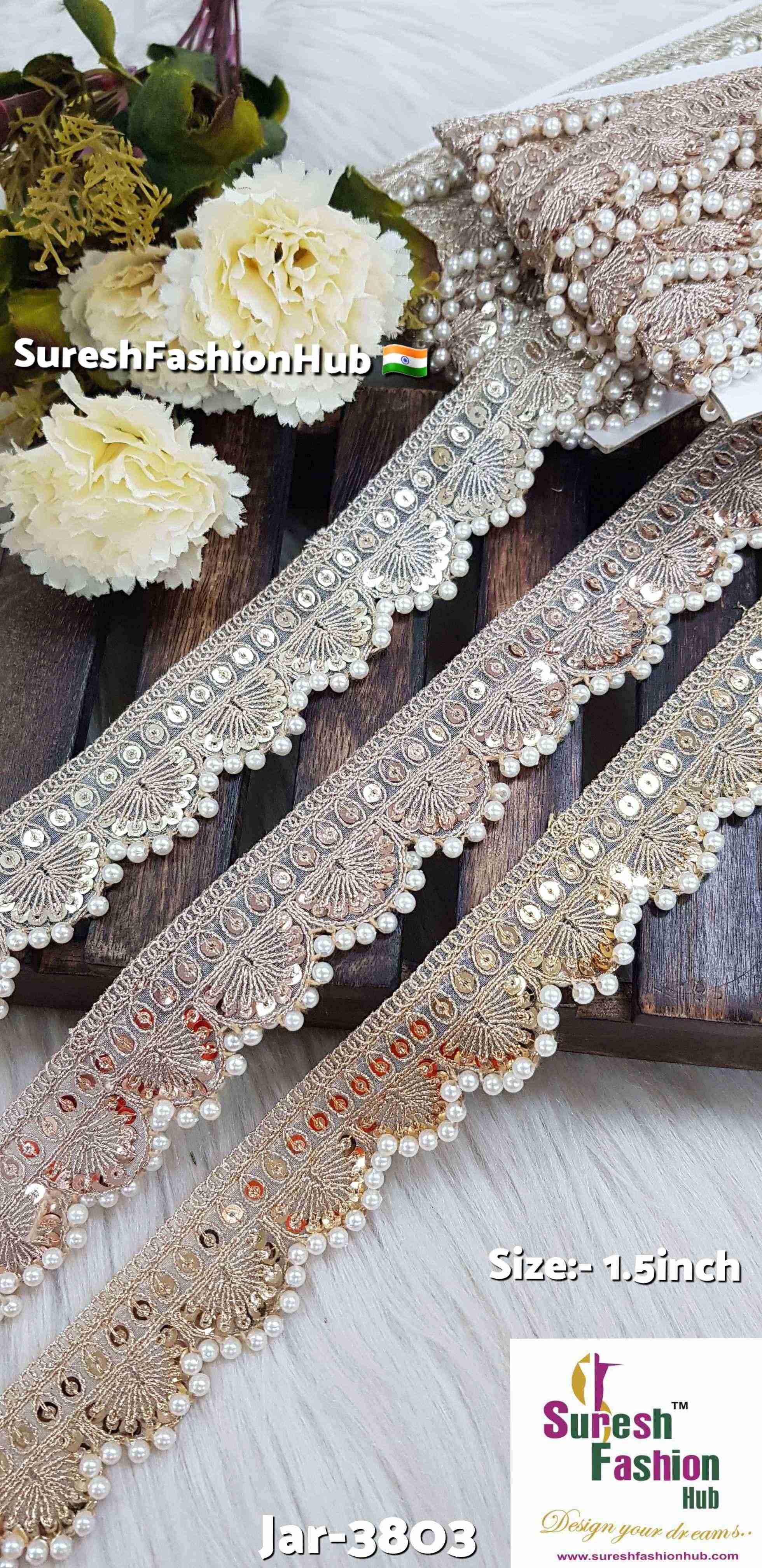 Rose-Gold Color Scalloped Organza Pearl Lace