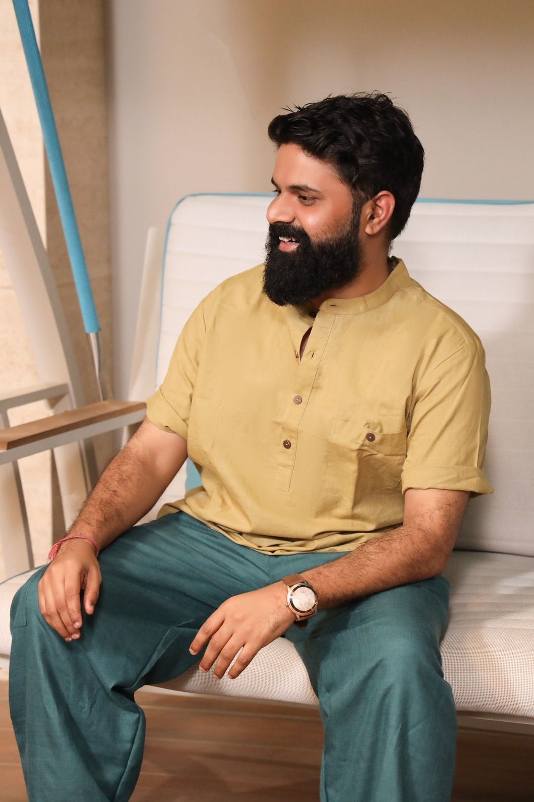Men Khaki Pure Cotton Kurta