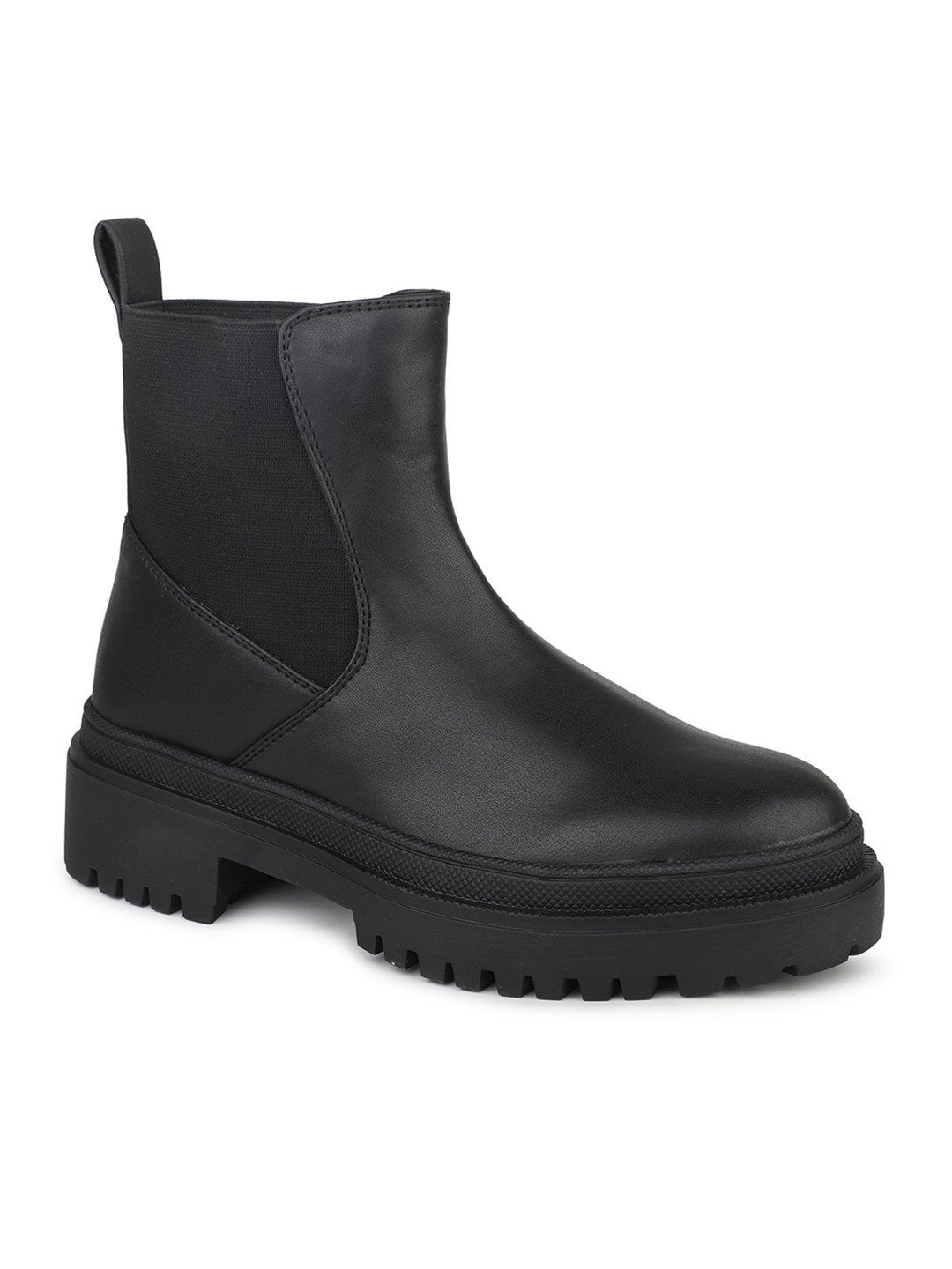 Women Black Solid Casual Chelsea Boots