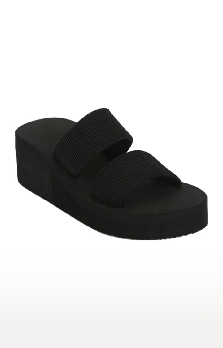 Truffle Collection | Women's Black Synthetic Solid Slip on Wedges 0