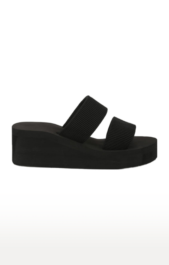 Truffle Collection | Women's Black Synthetic Solid Slip on Wedges 1