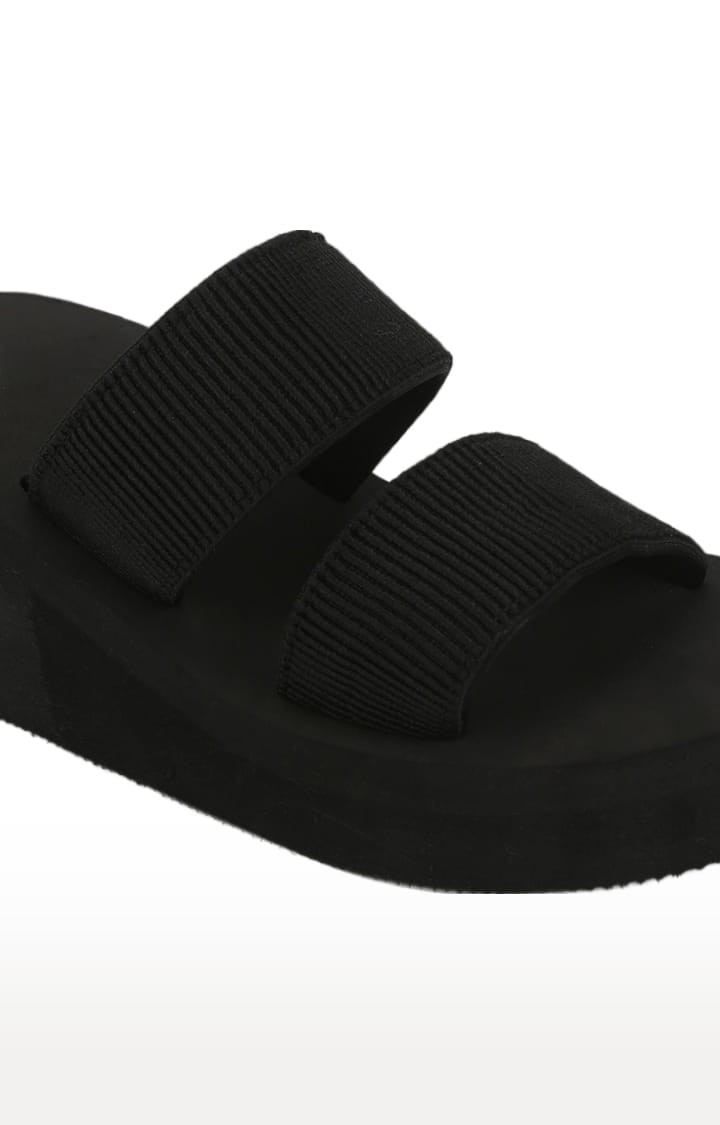 Truffle Collection | Women's Black Synthetic Solid Slip on Wedges 4