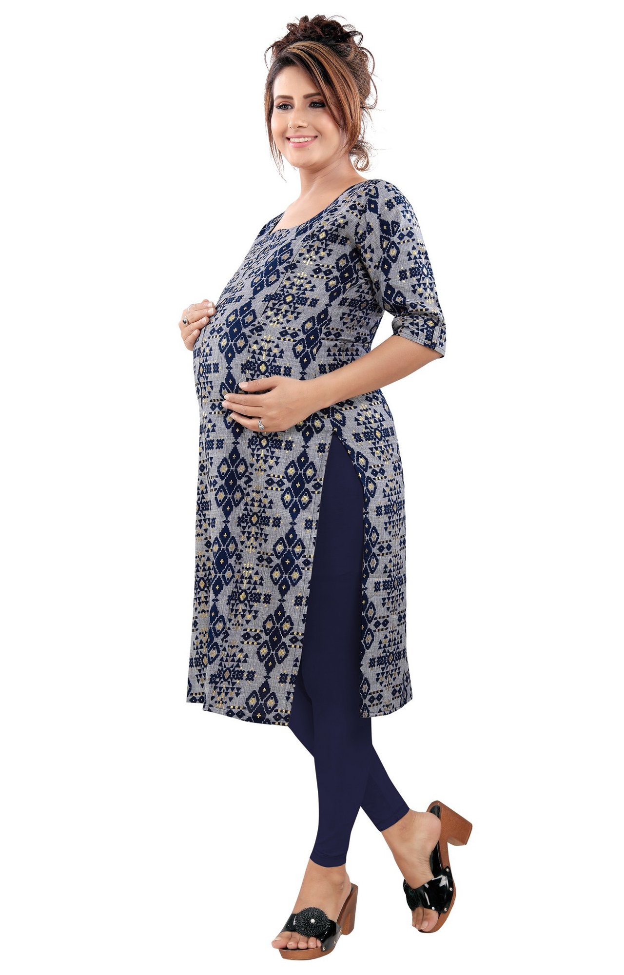 Black Lady | Blue Printed Maternity Kurta 2