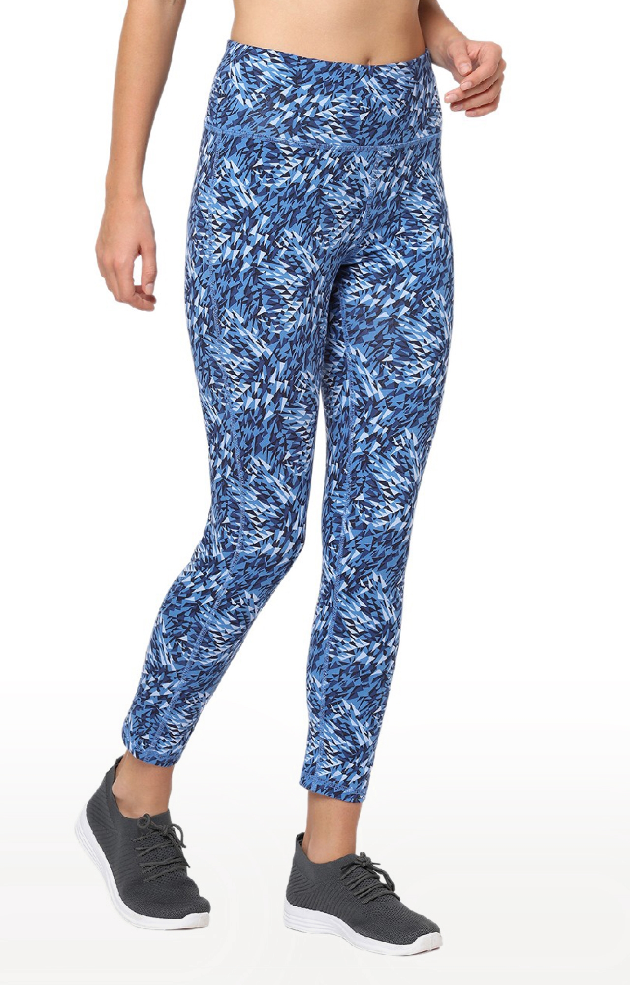 Maysixty Women's Blue Cotton Spandex Printed Yoga Pant