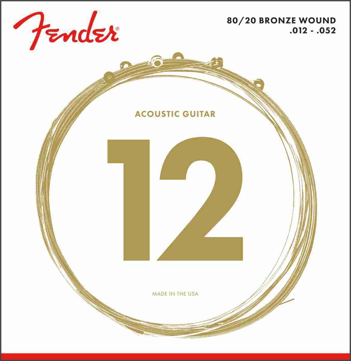 أوتار جيتار صوتي من البرونز من نوع Fender 70L 80/20، مقاس خفيف (0.012-0.052) 2