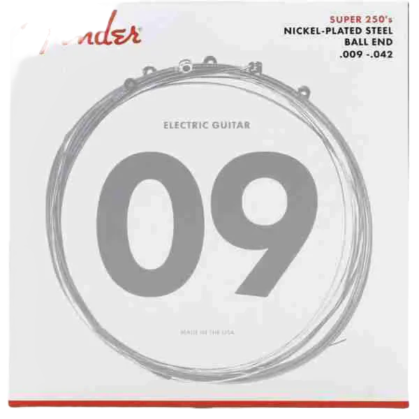 Fender Super 250L Light Nickel-Plated Steel Electric Guitar Strings, Ball End, .009 - .042 Gauges, Set of 6 Strings 0730250403